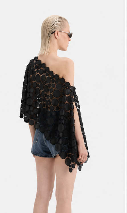 FREE FLOW - LEATHERETTE CUTWORK CAPE TOP