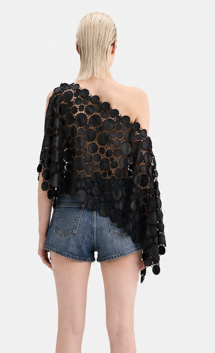 FREE FLOW - LEATHERETTE CUTWORK CAPE TOP