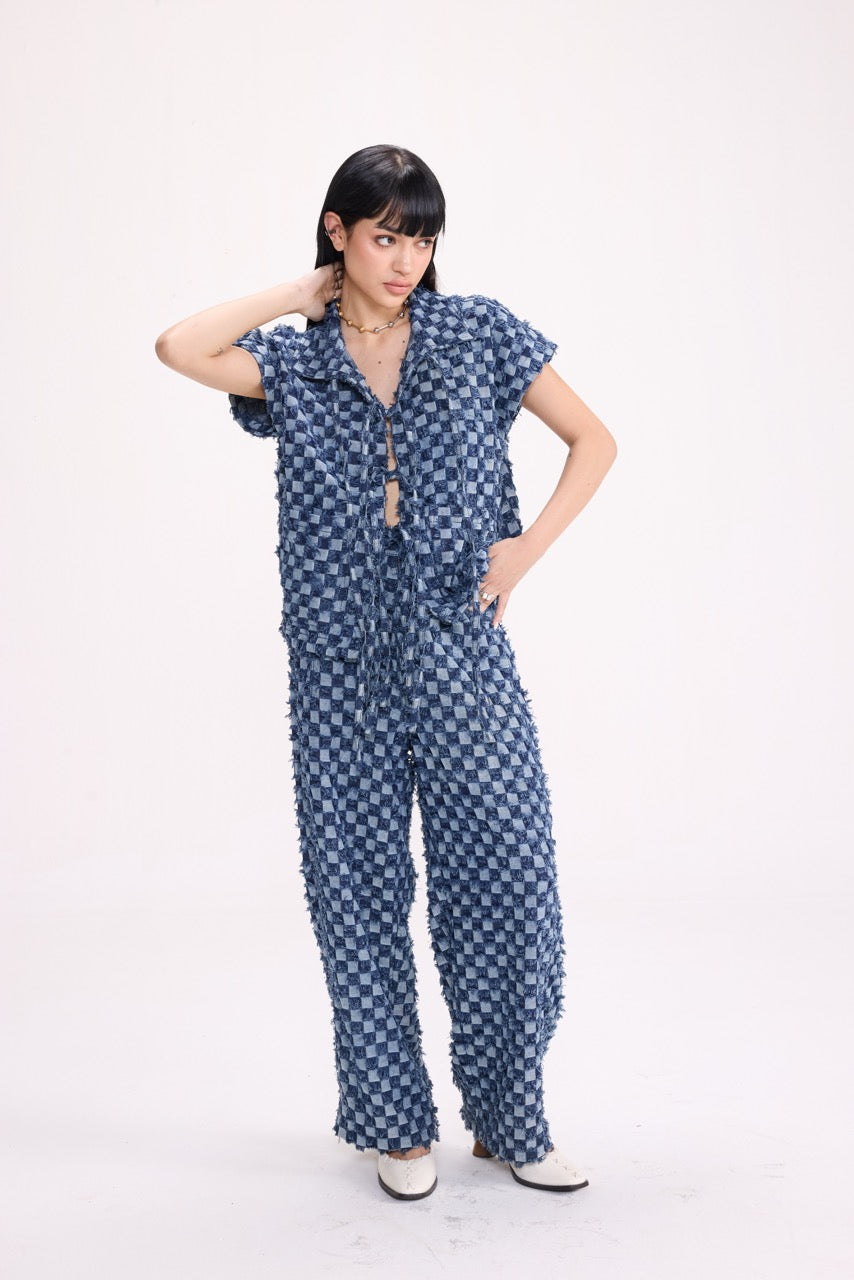 CHECK MATE - Frayed Checkerboard Denim Co-ord