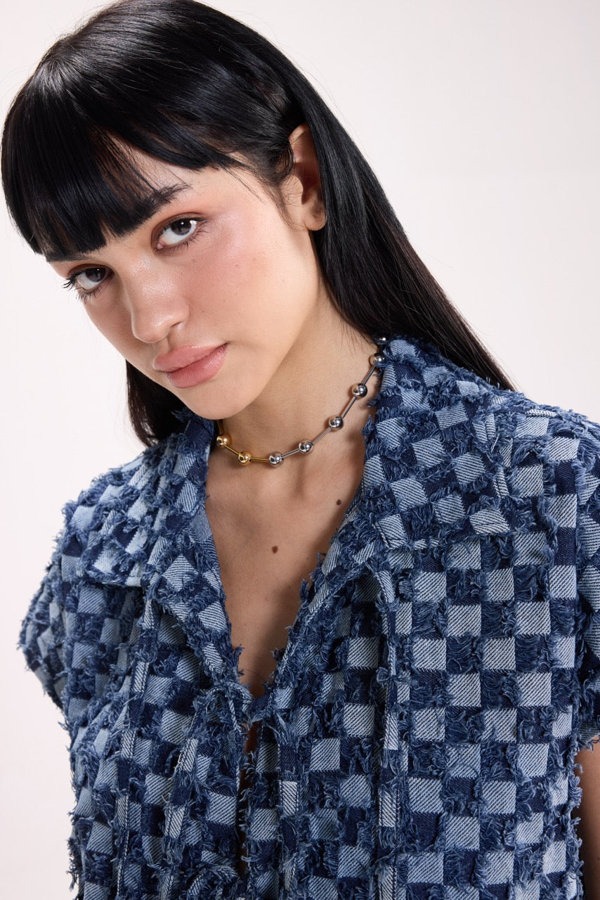 CHECK MATE - Frayed Checkerboard Denim Co-ord