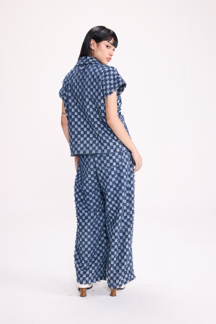 CHECK MATE - Frayed Checkerboard Denim Co-ord