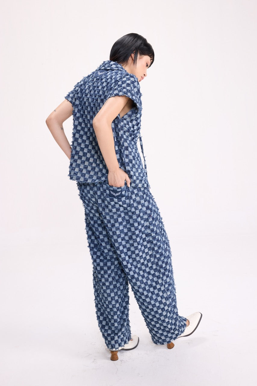 CHECK MATE - Frayed Checkerboard Denim Co-ord