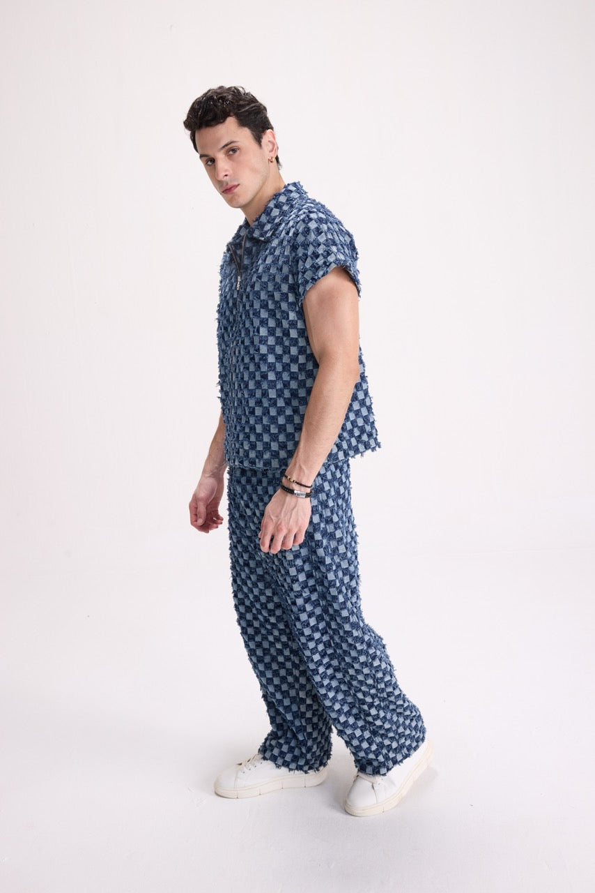 CHECK MATE - Frayed Checkerboard Denim Co-ord