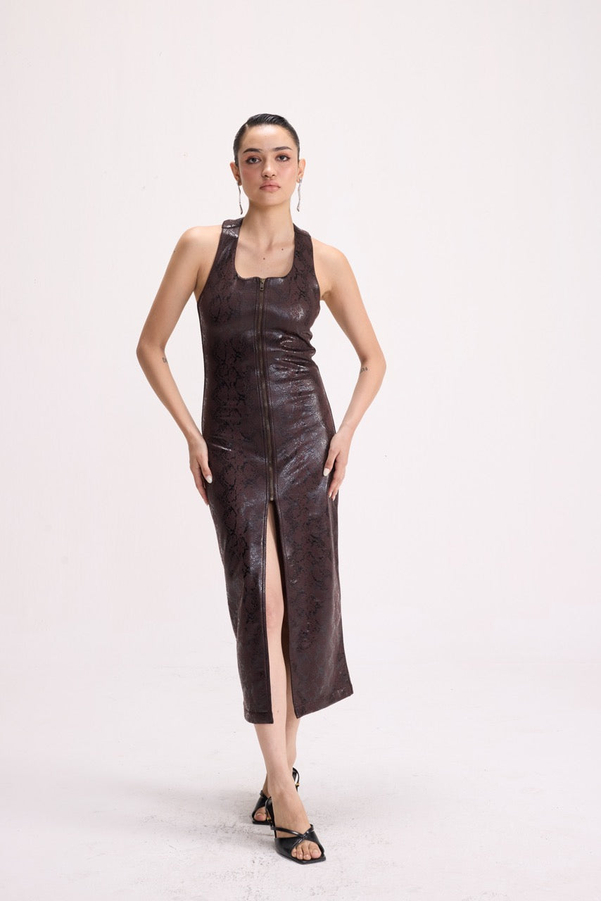 SHE BITES - PYTHON EMBOSSED HALTER DRESS