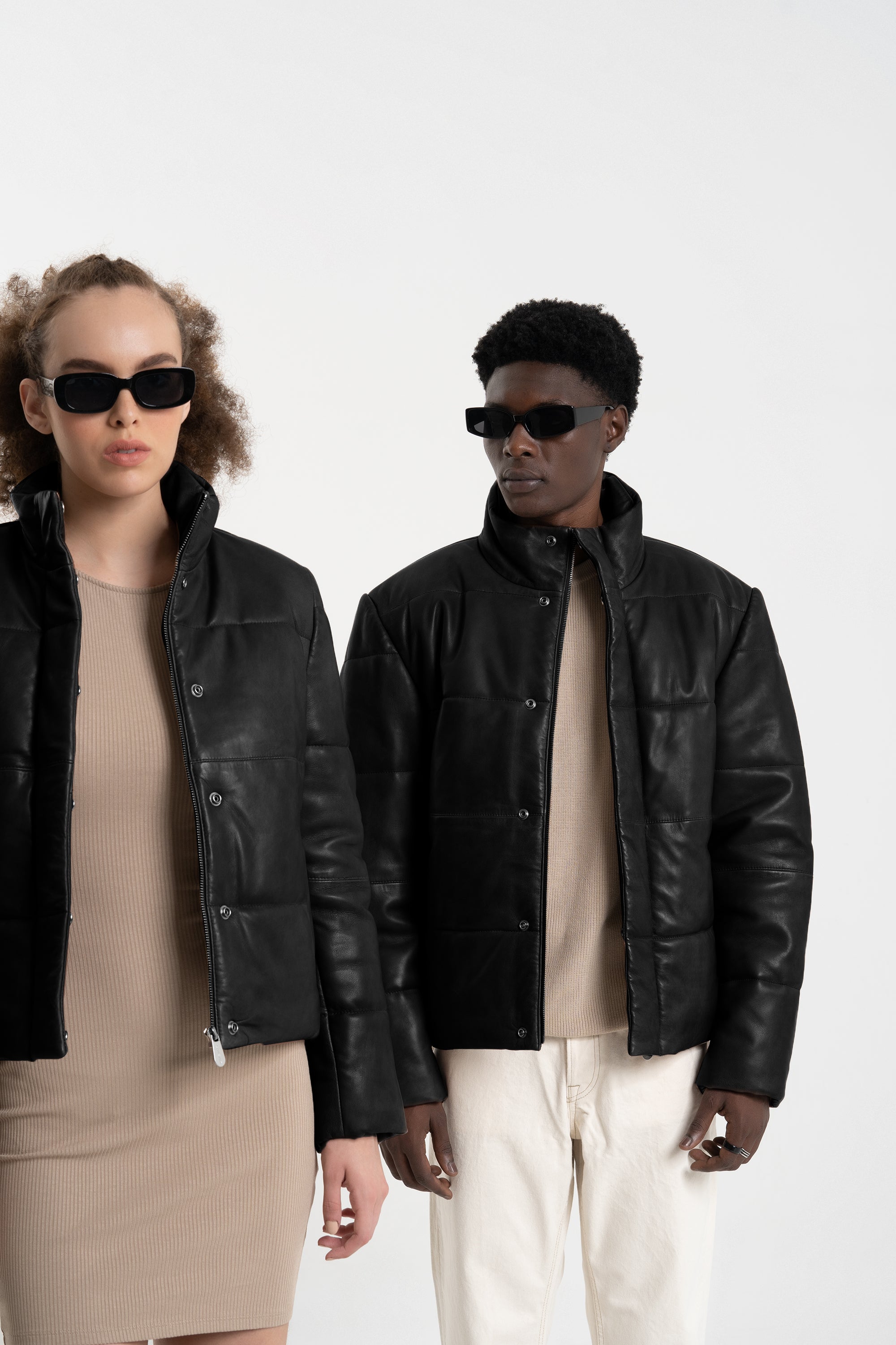 Abyss - Leather Puffer Jacket - Black