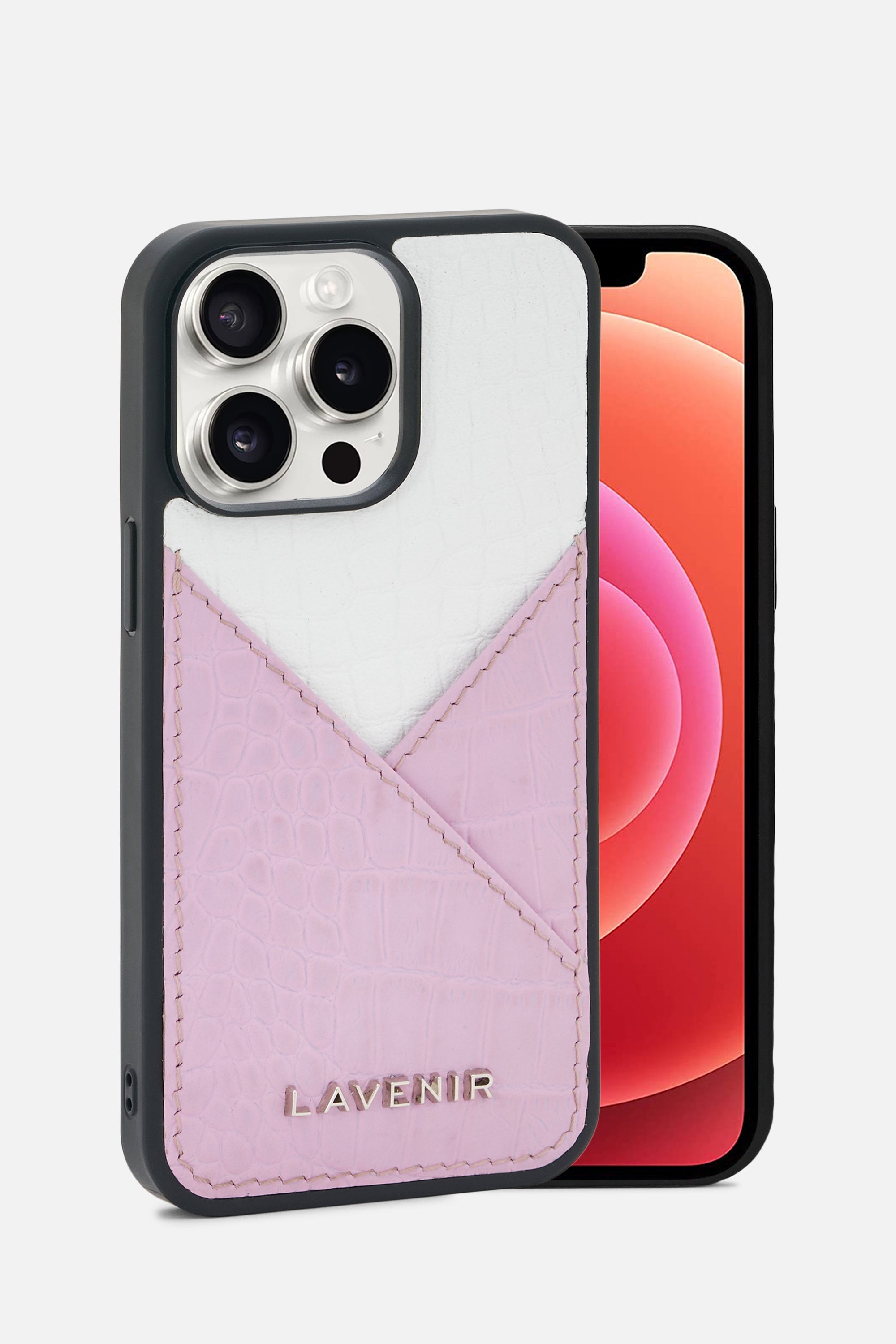 iPhone Case - Colorblock Croco Strap- Lavender & White