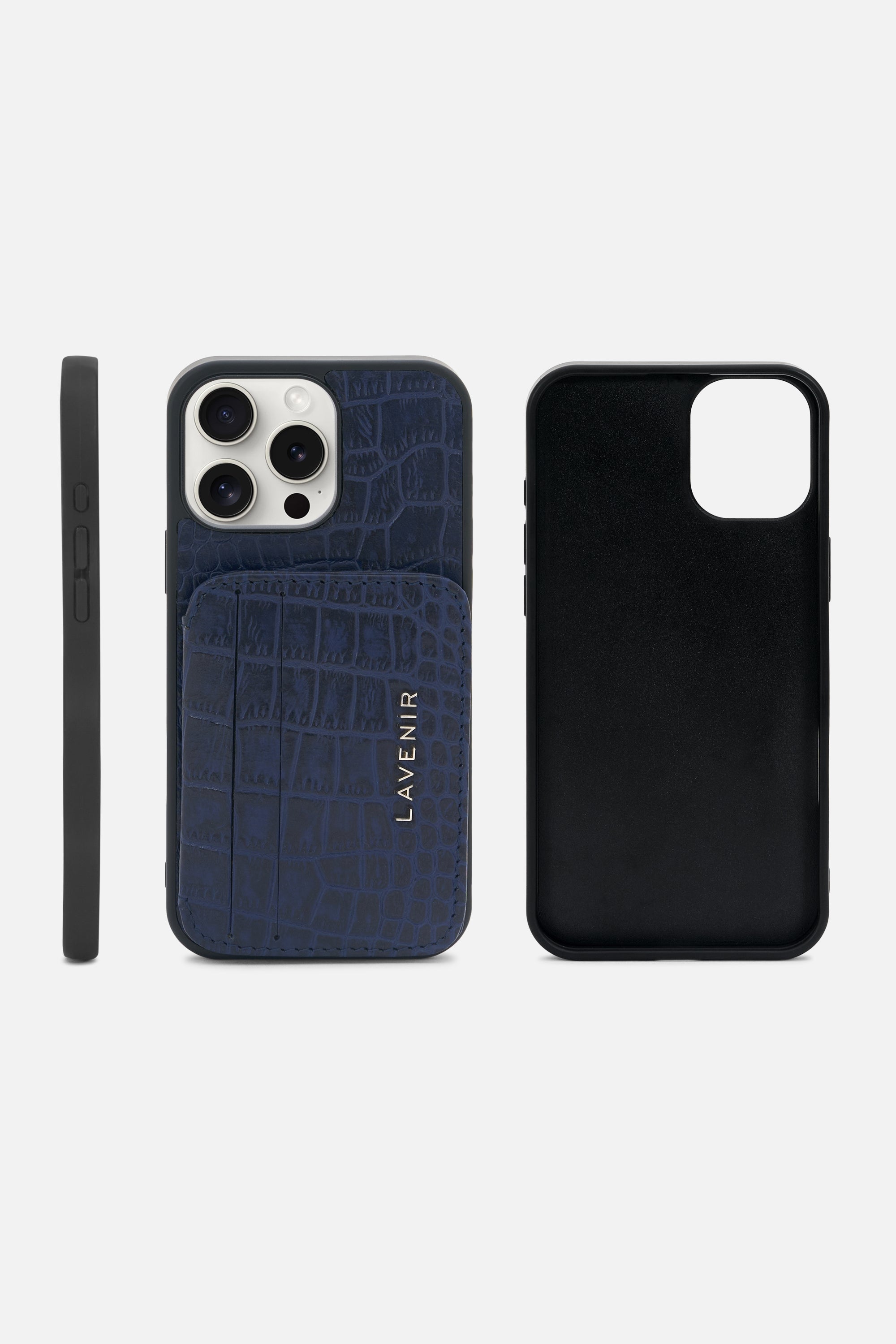 iPhone Croco Card Wallet Case - Midnight Blue
