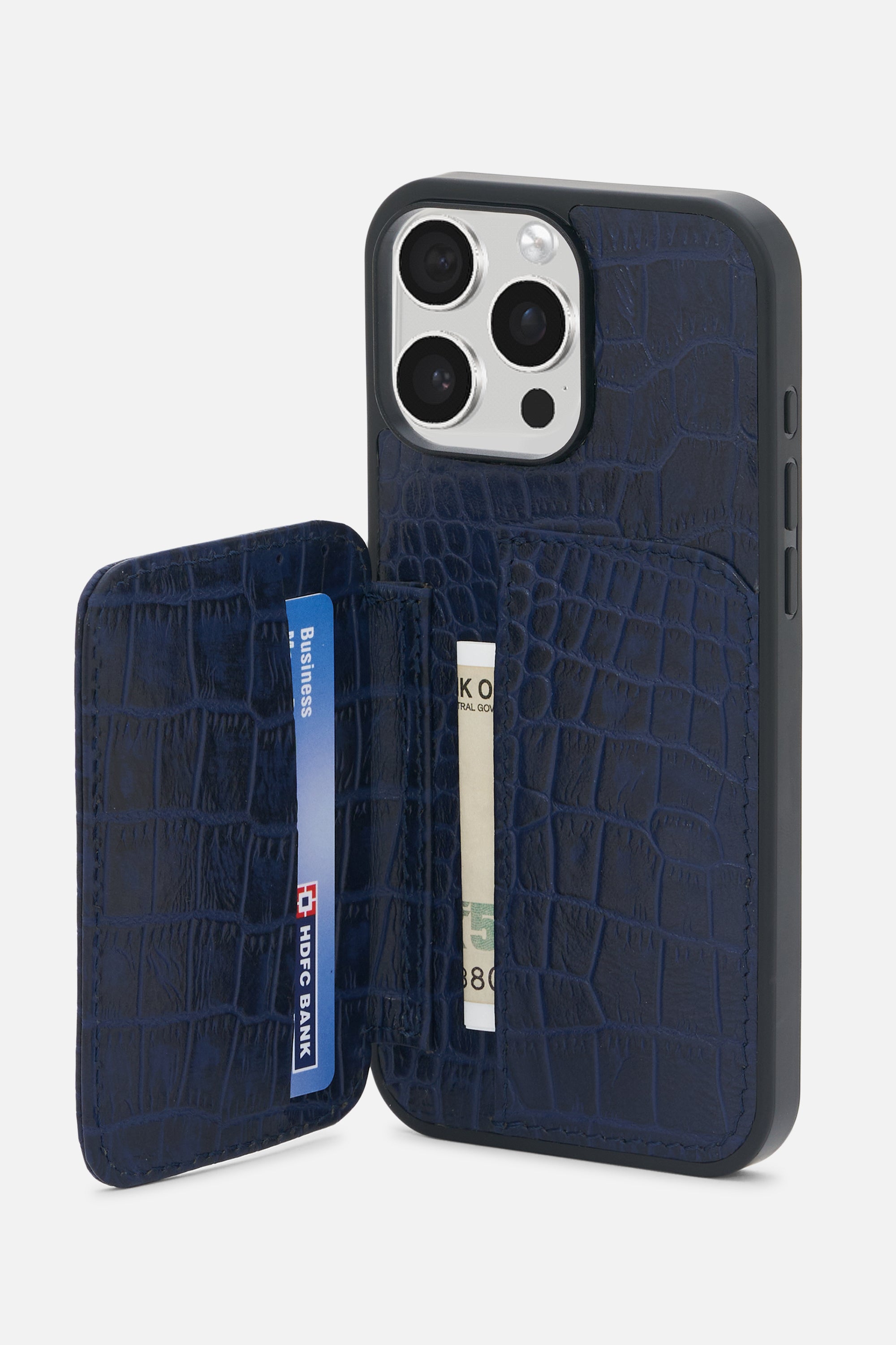 iPhone Croco Card Wallet Case - Midnight Blue