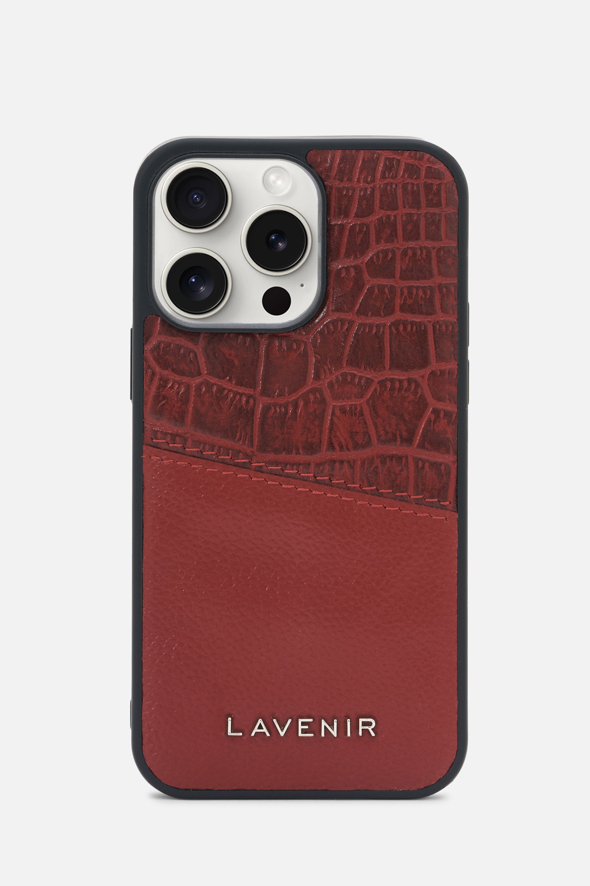 iPhone Case - Dual Tone Stitched - Red & Potting Soil Croco
