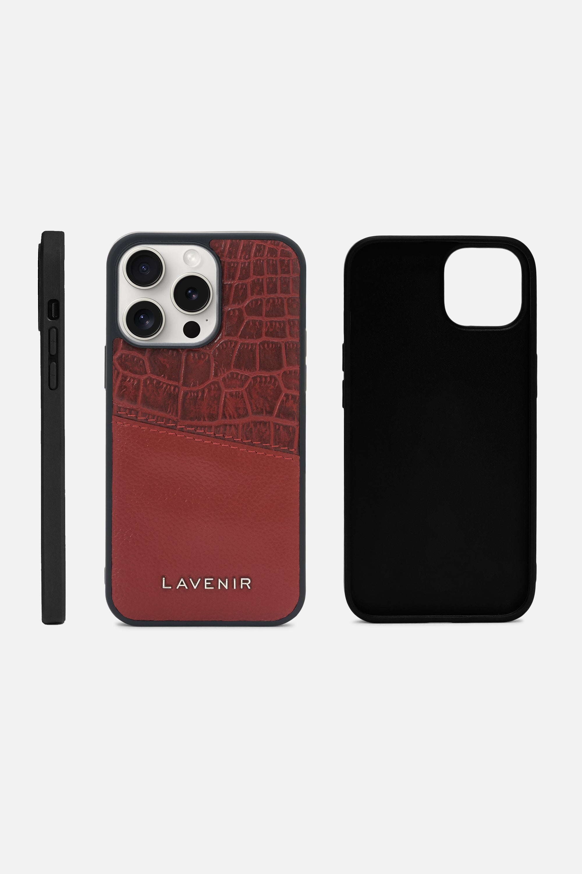 iPhone Case - Dual Tone Stitched - Red & Potting Soil Croco