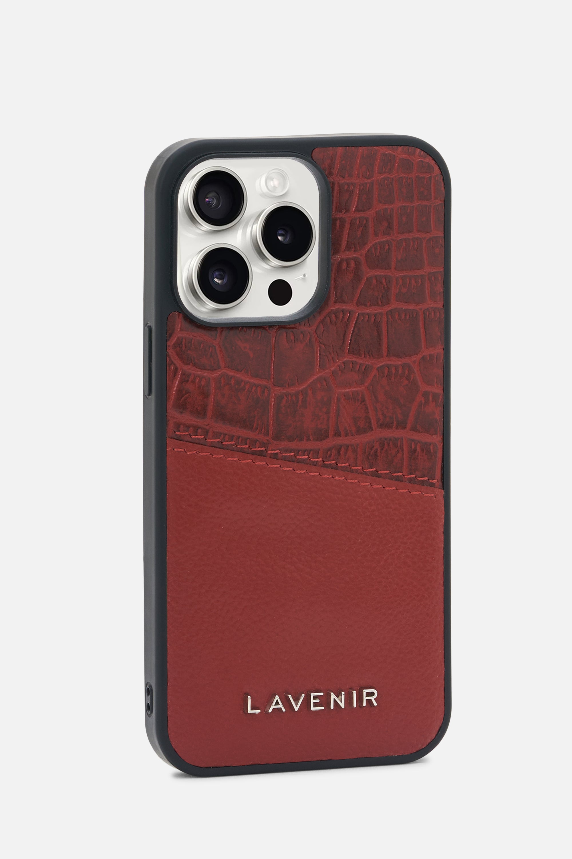 iPhone Case - Dual Tone Stitched - Red & Potting Soil Croco