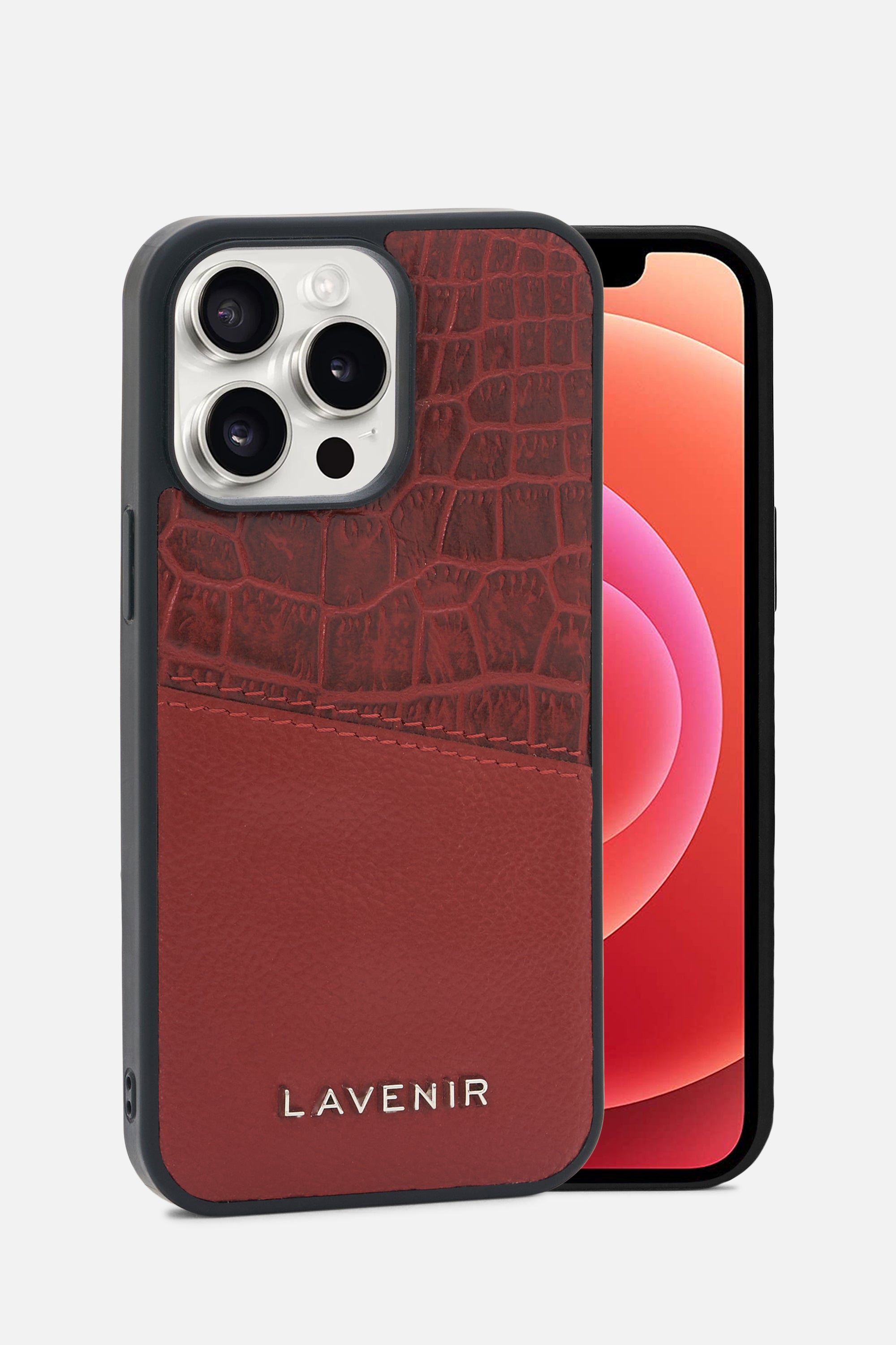 iPhone Case - Dual Tone Stitched - Red & Potting Soil Croco