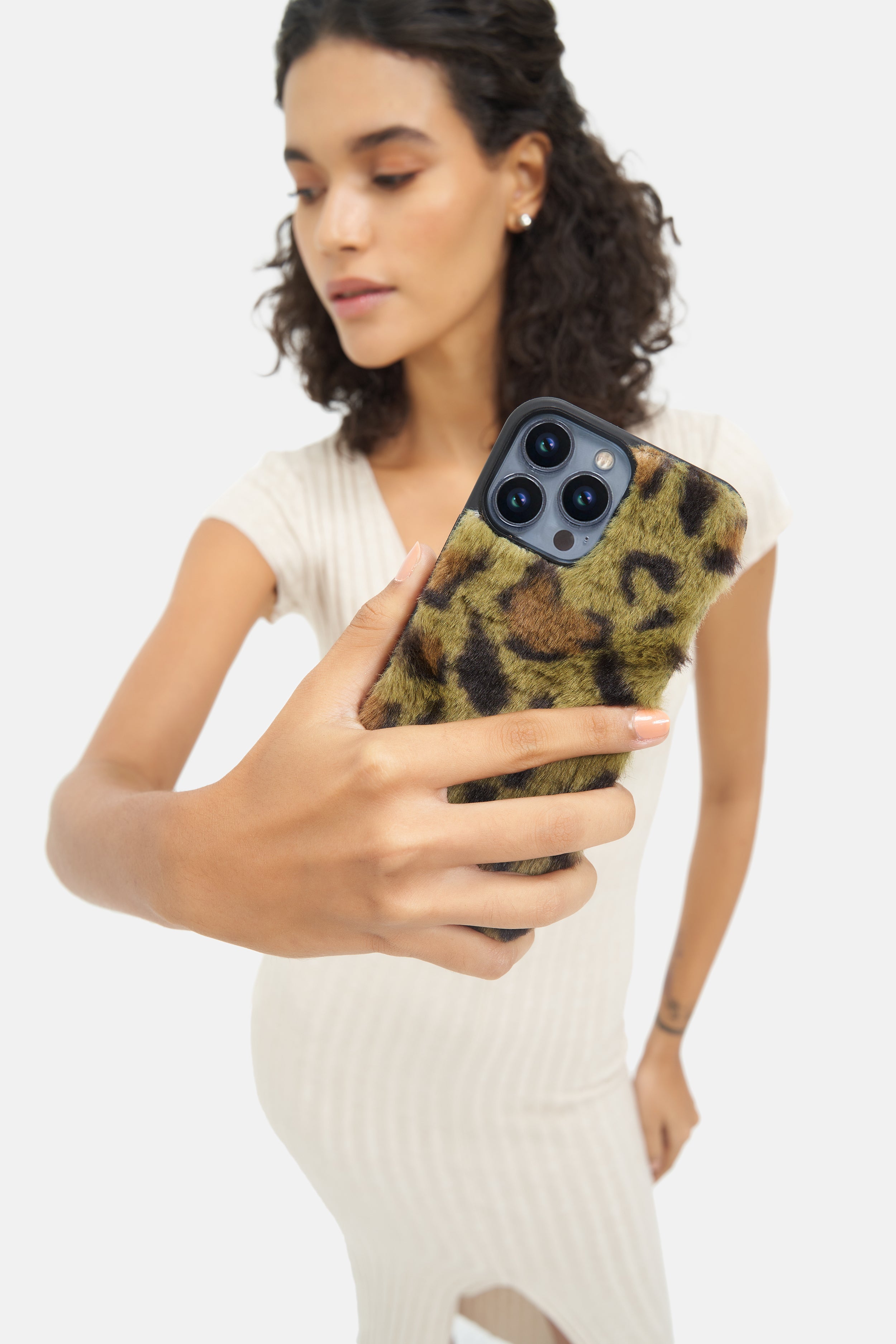 iPhone Printed Fur Case - Dark Yellow