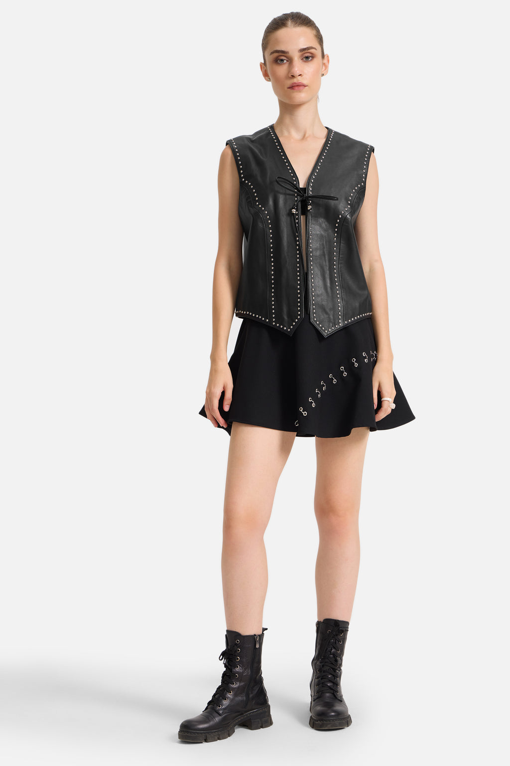 Womens Leather Vest With Nylon Lining Bone & Beads