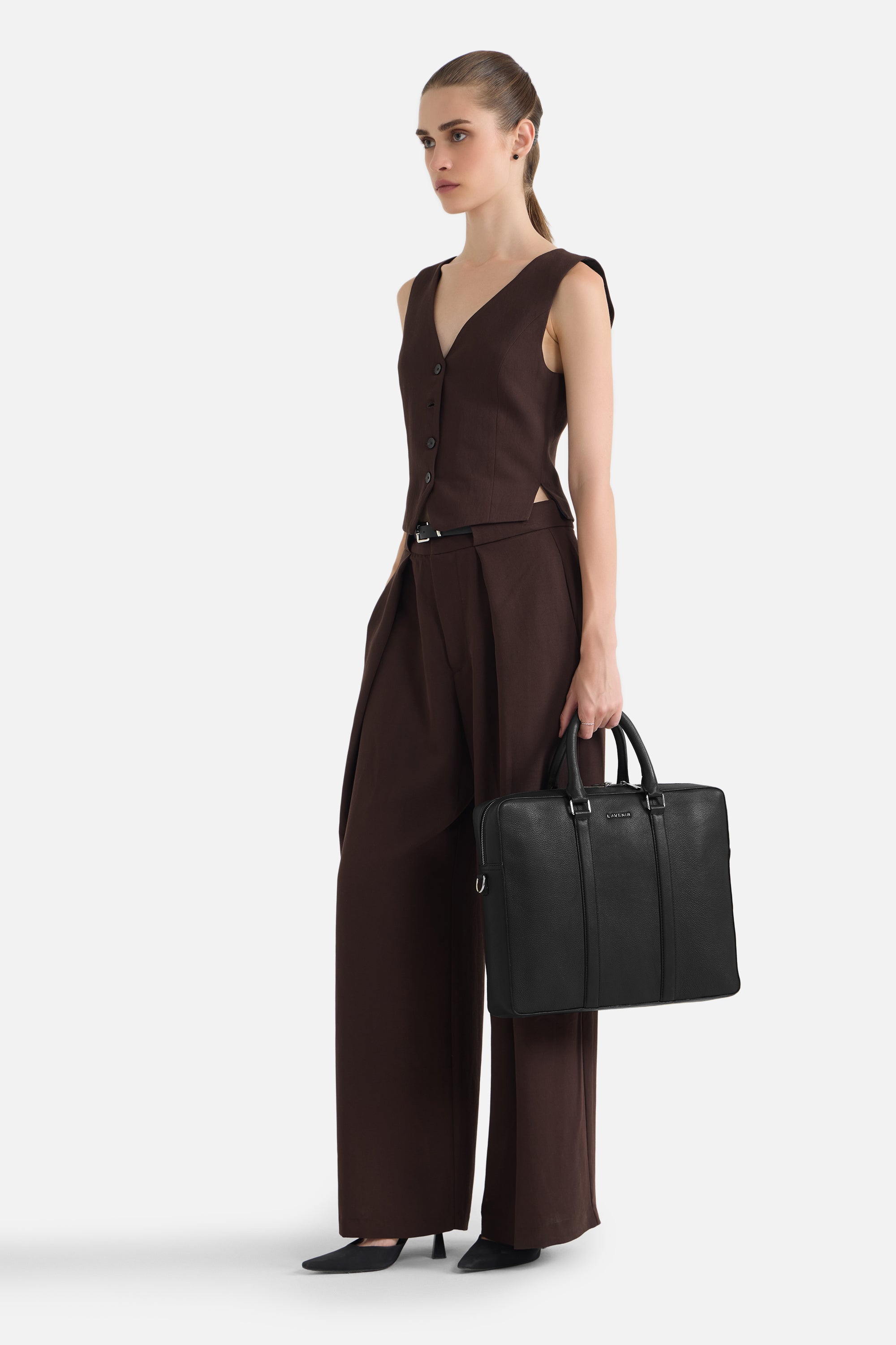 Etheral - Unisex Leather Laptop Bag - Black