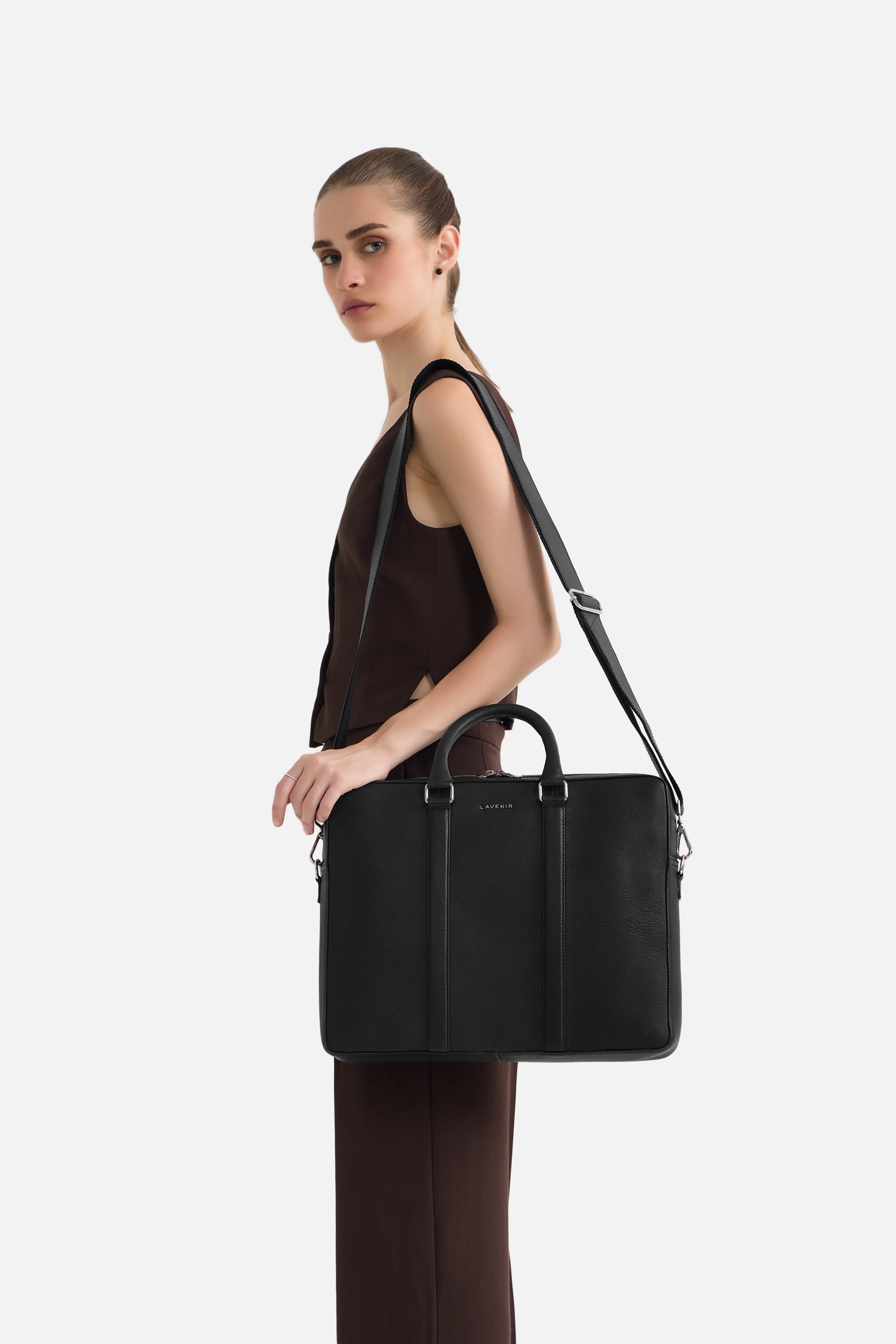 Etheral - Unisex Leather Laptop Bag - Black
