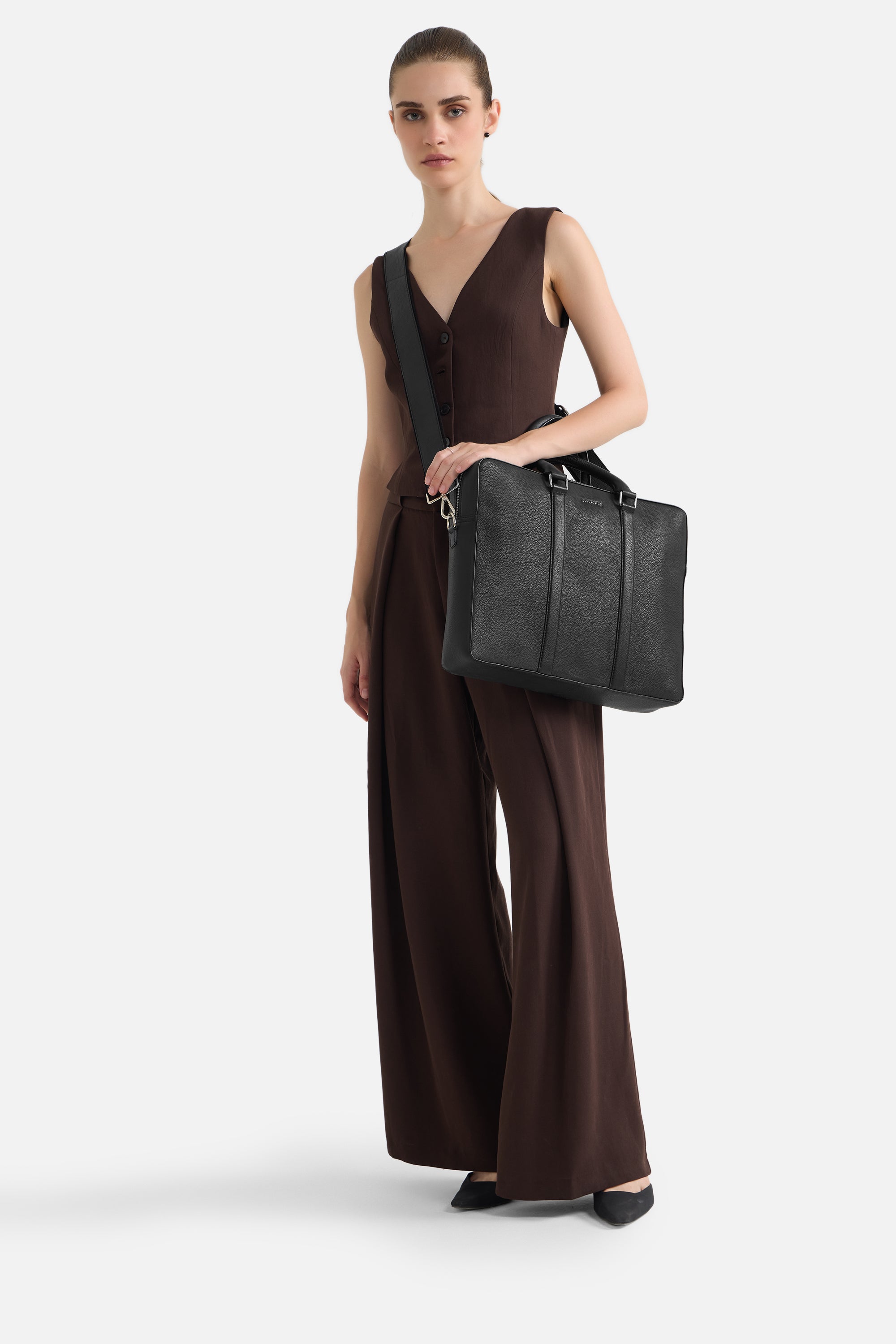 Etheral - Unisex Leather Laptop Bag - Black