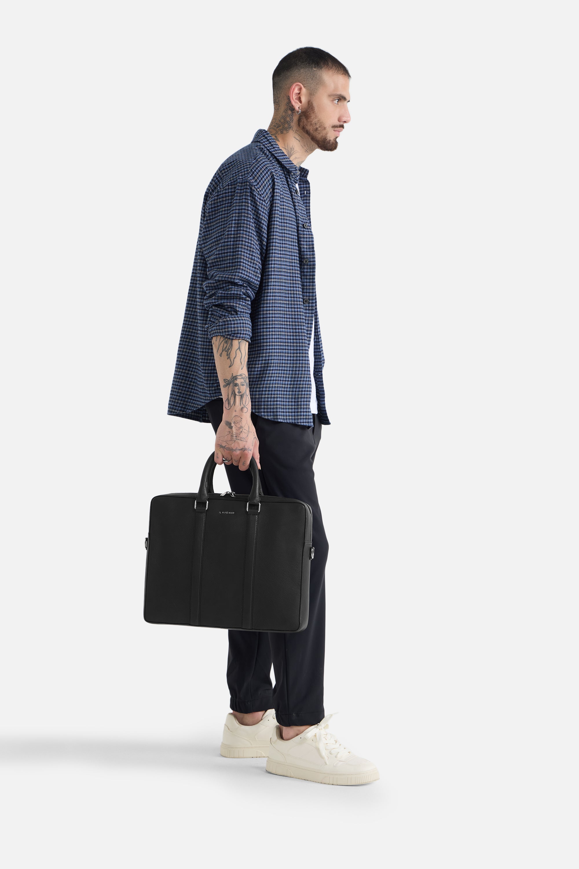 Etheral - Unisex Leather Laptop Bag - Black
