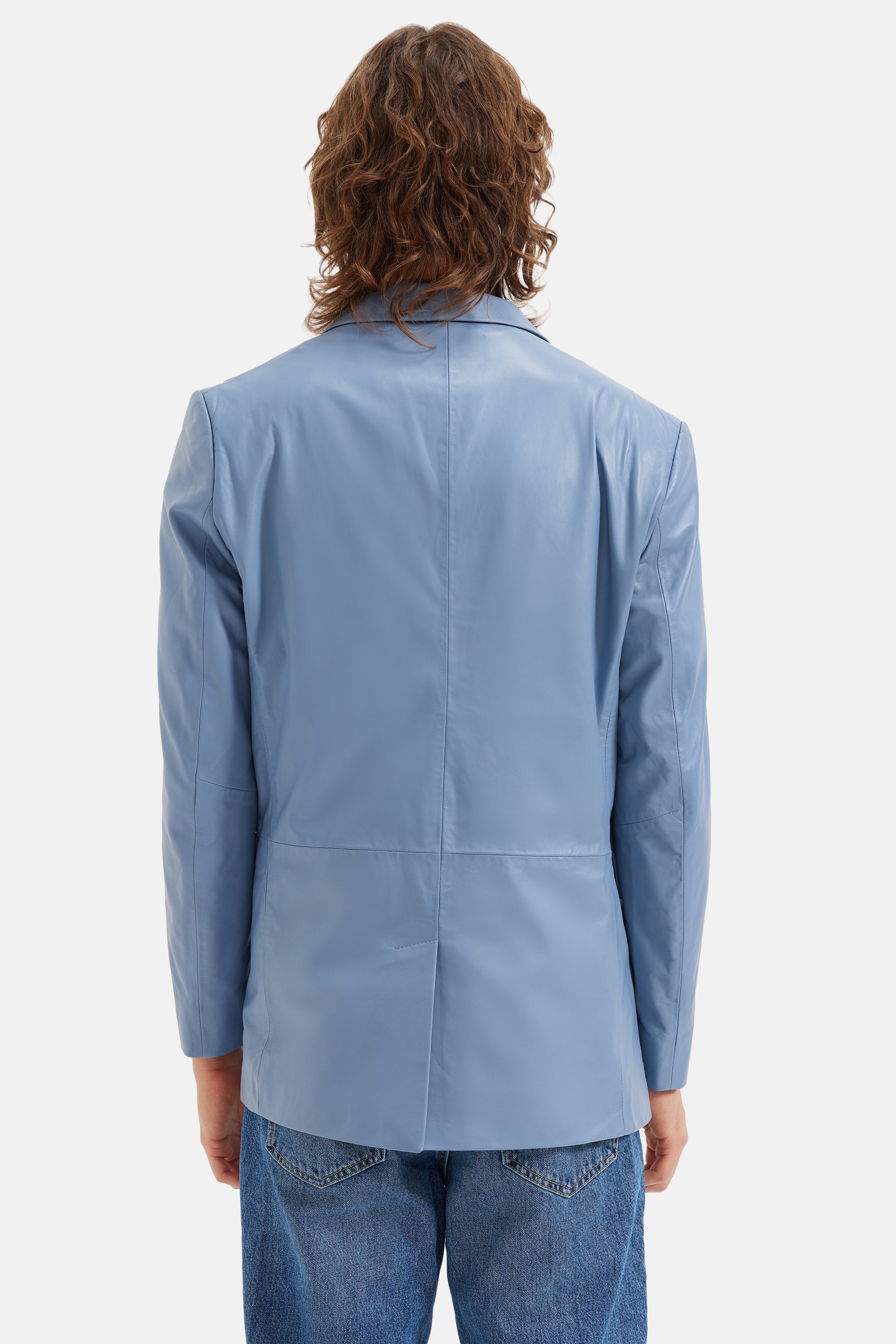 Duke- Work-wear Leather Blazer - Sky Blue