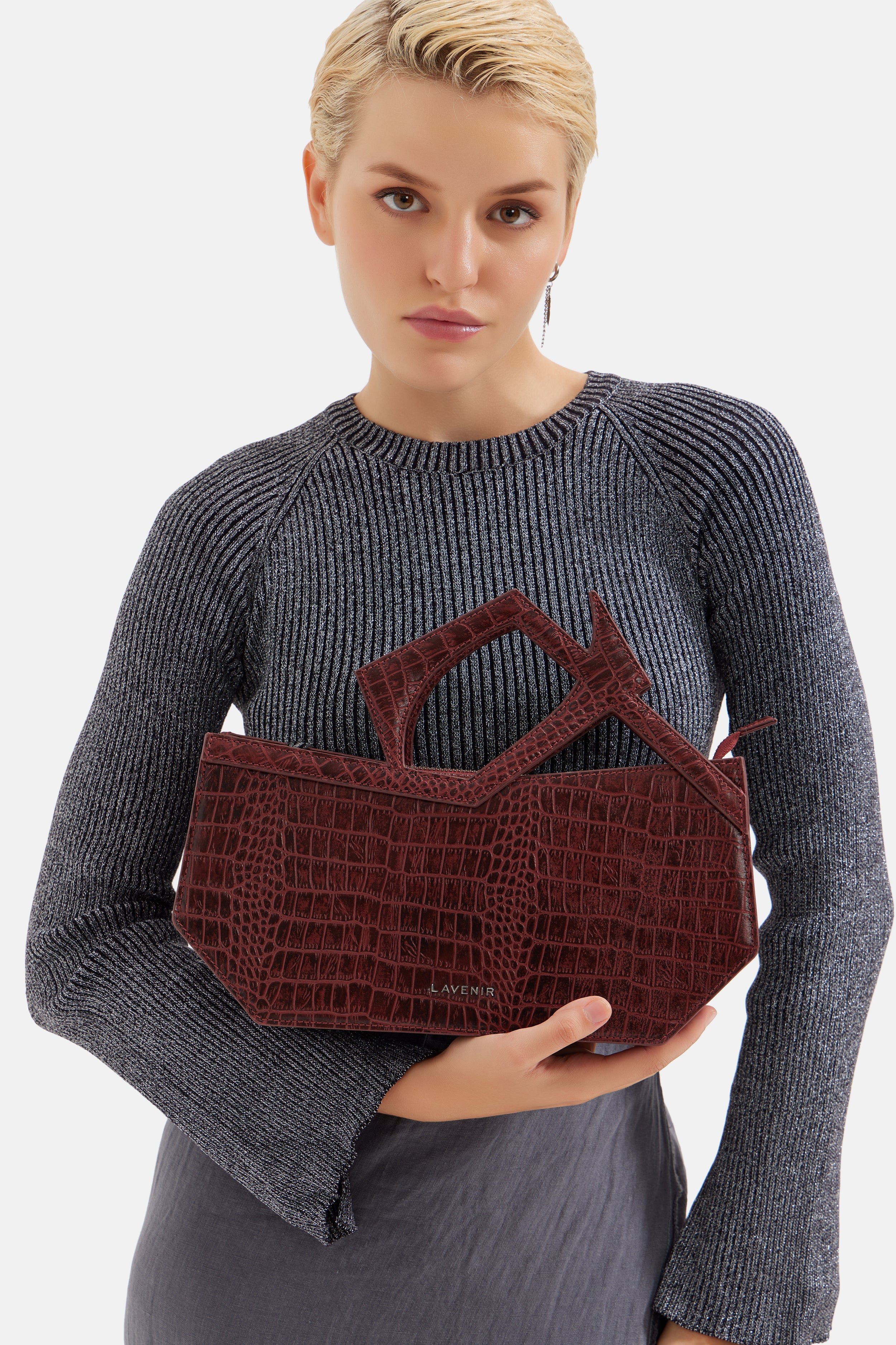 Abigail - Asymmetric Hand Bag - Croco Red Potting Soil