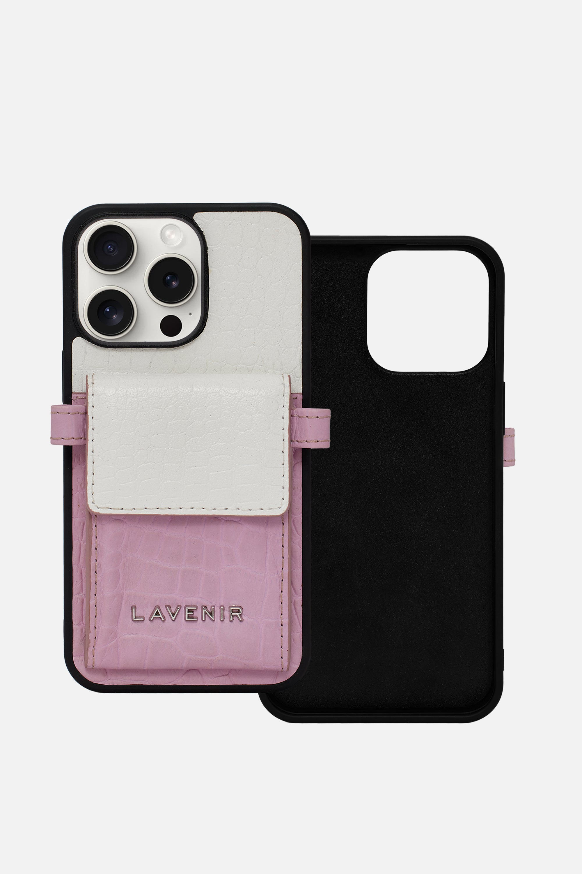 IPHONE SLING CROCO CARD HOLDER CASE - LIGHT MAUVE/WHITE