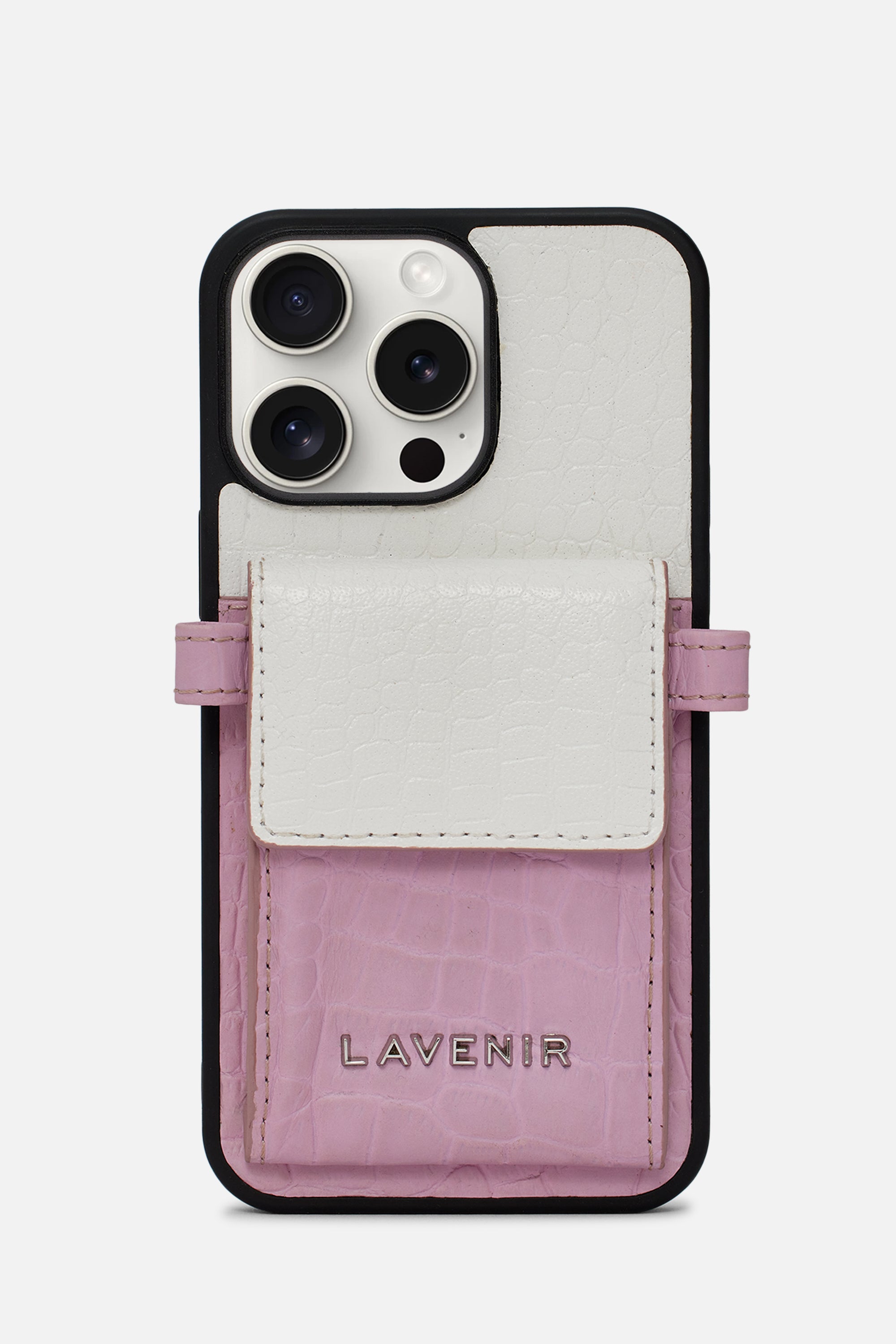 IPHONE SLING CROCO CARD HOLDER CASE - LIGHT MAUVE/WHITE