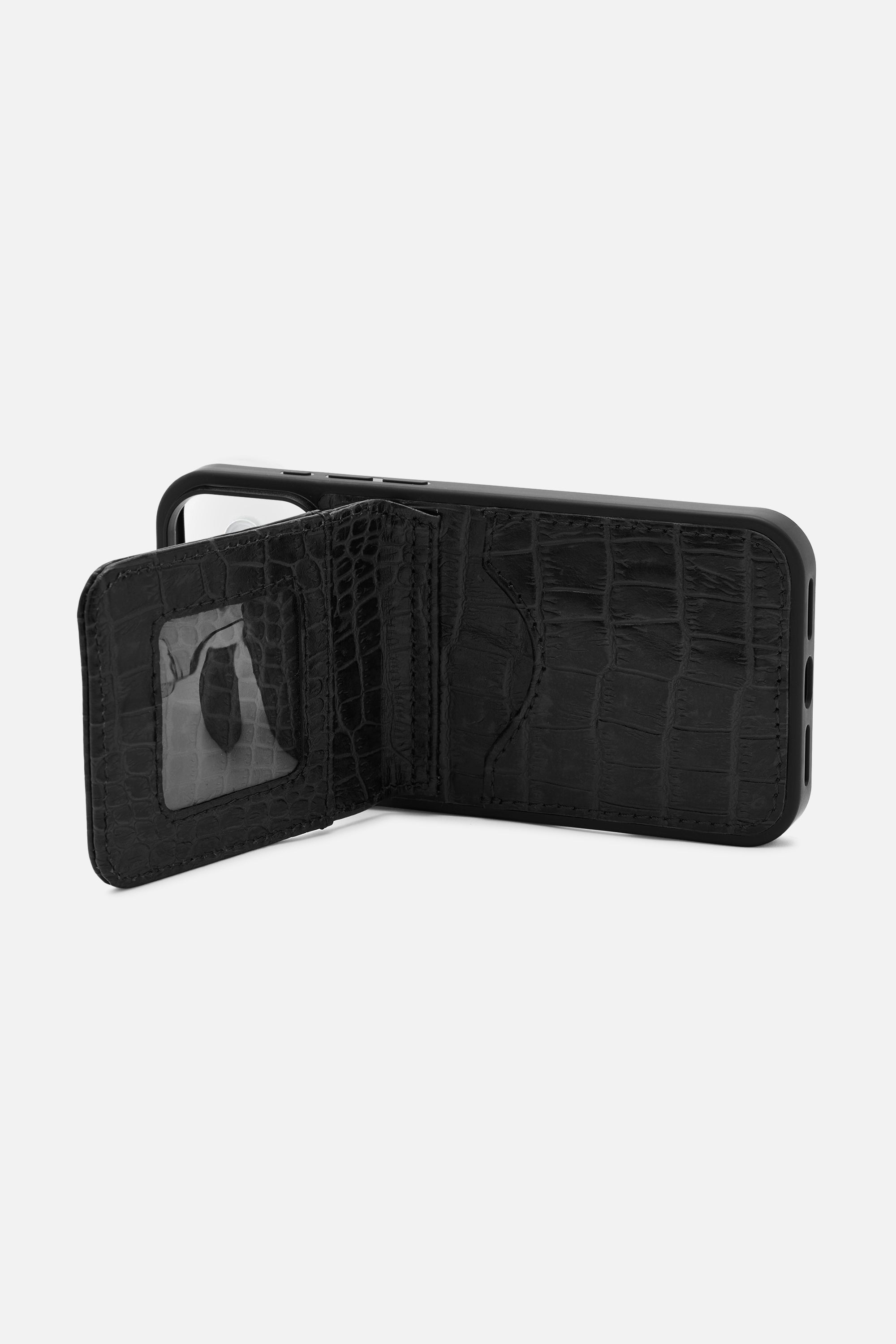 iPhone Wallet Case - Croco Black