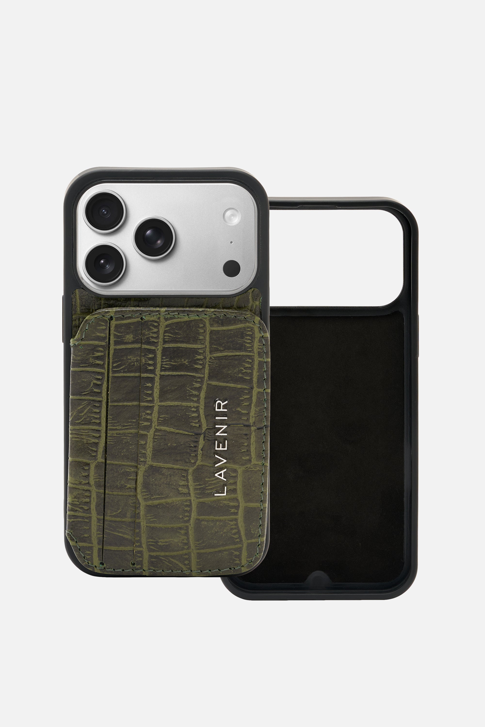 iPhone Croco Card Wallet Case - Olive Green