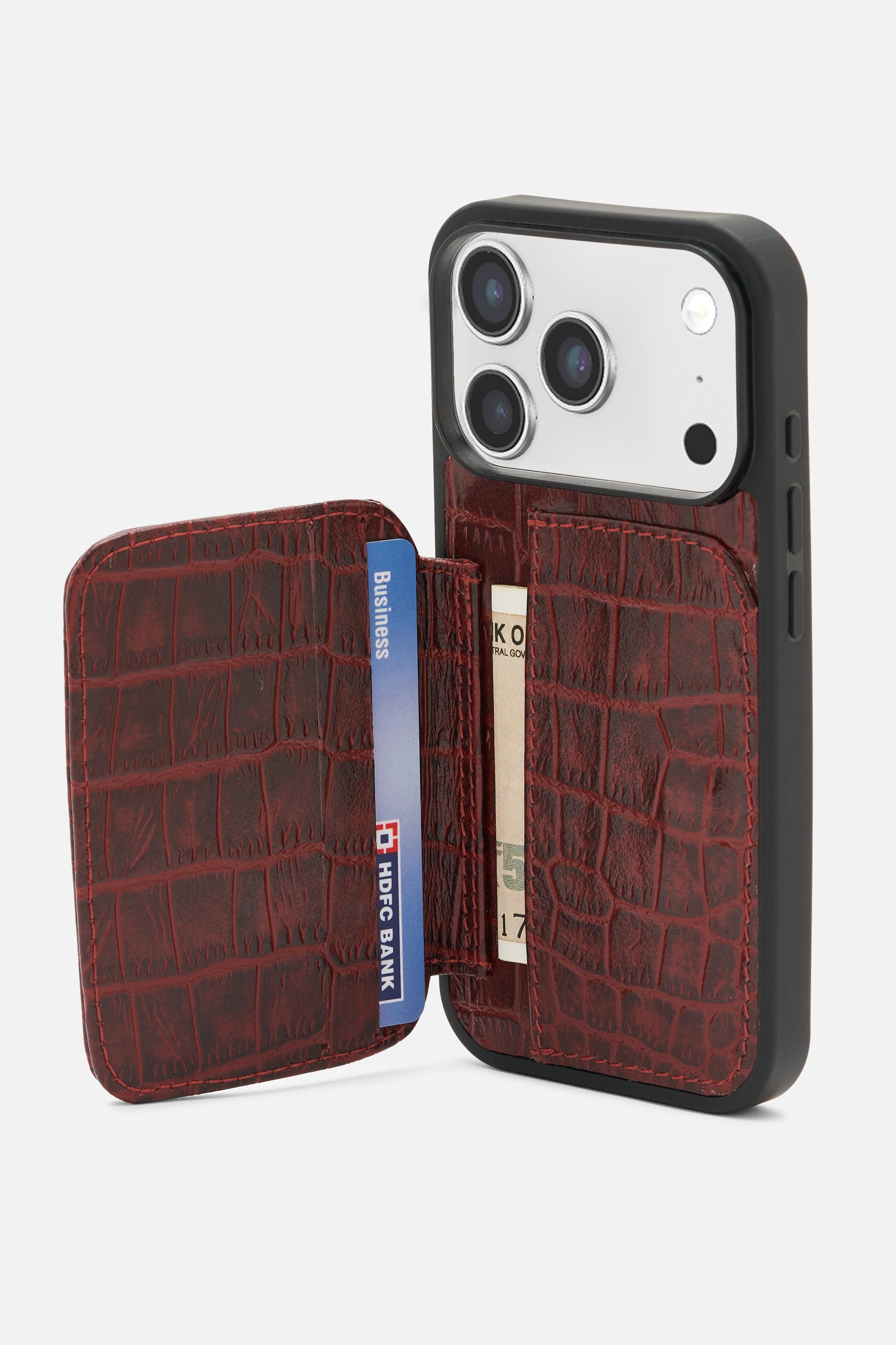 iPhone Croco Card Wallet Case - Red Potting Soil