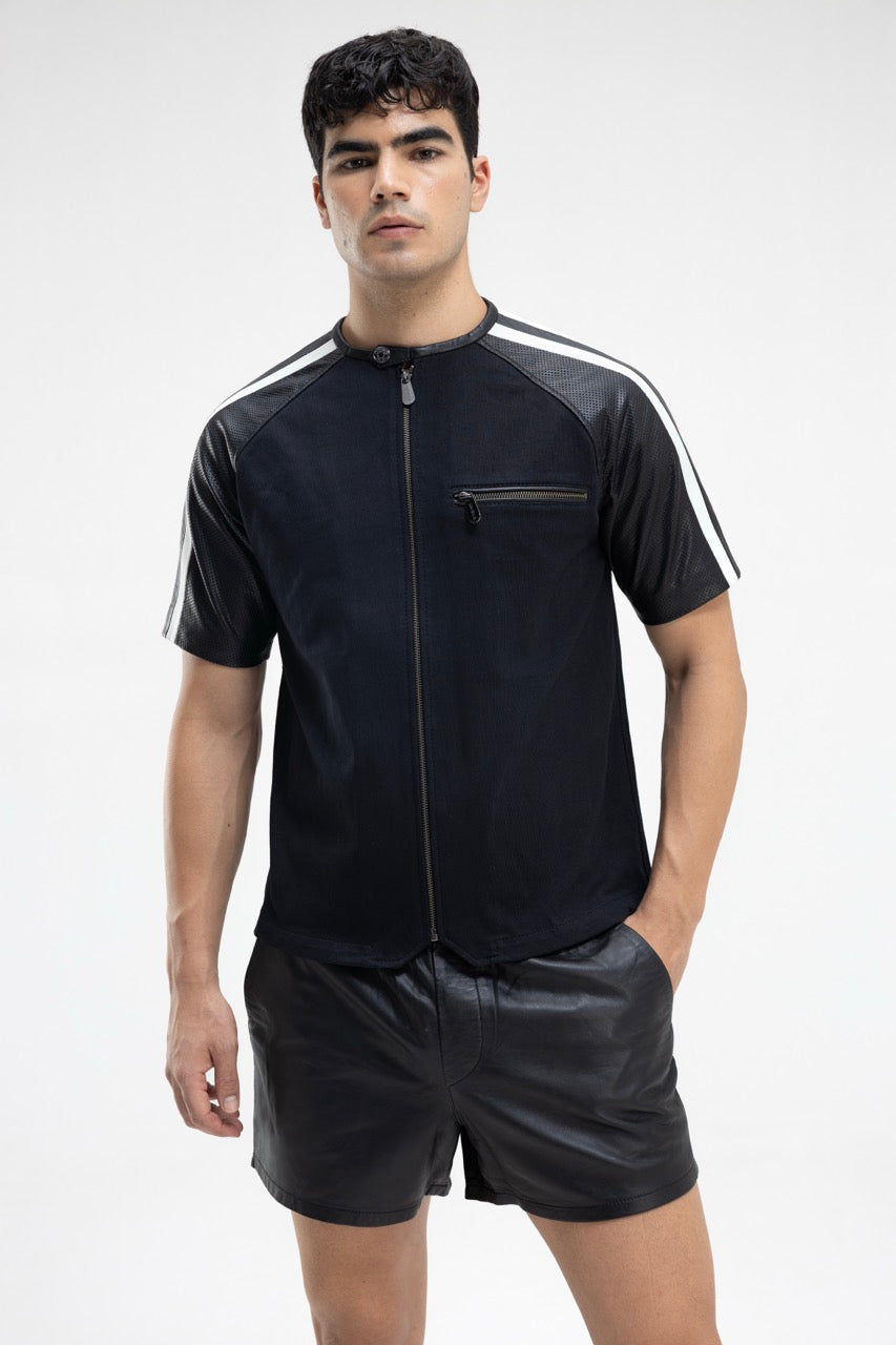 Drift – Leather Sleeve Zip Shirt