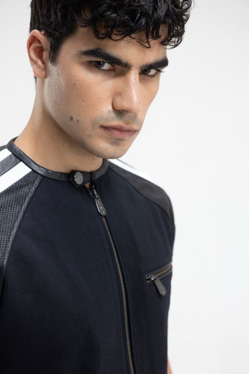 Drift – Leather Sleeve Zip Shirt