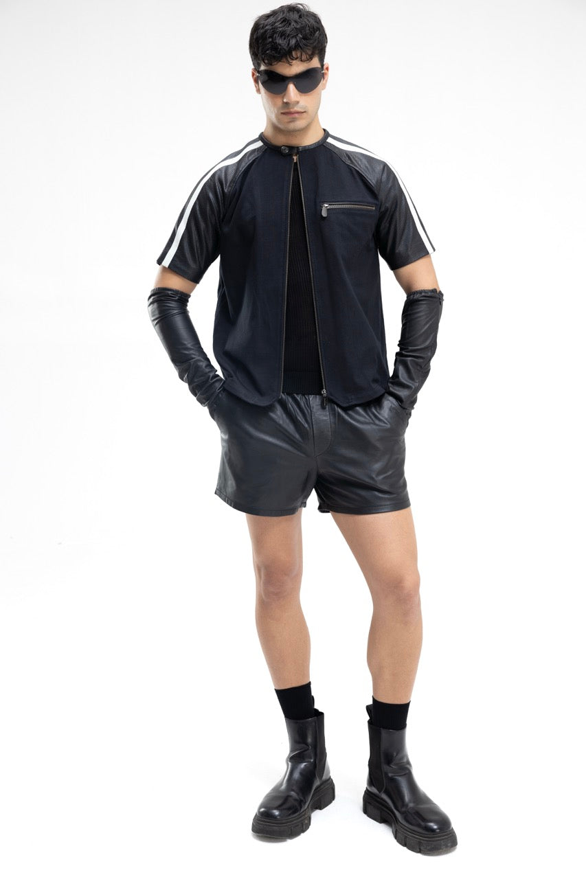 Drift – Leather Sleeve Zip Shirt