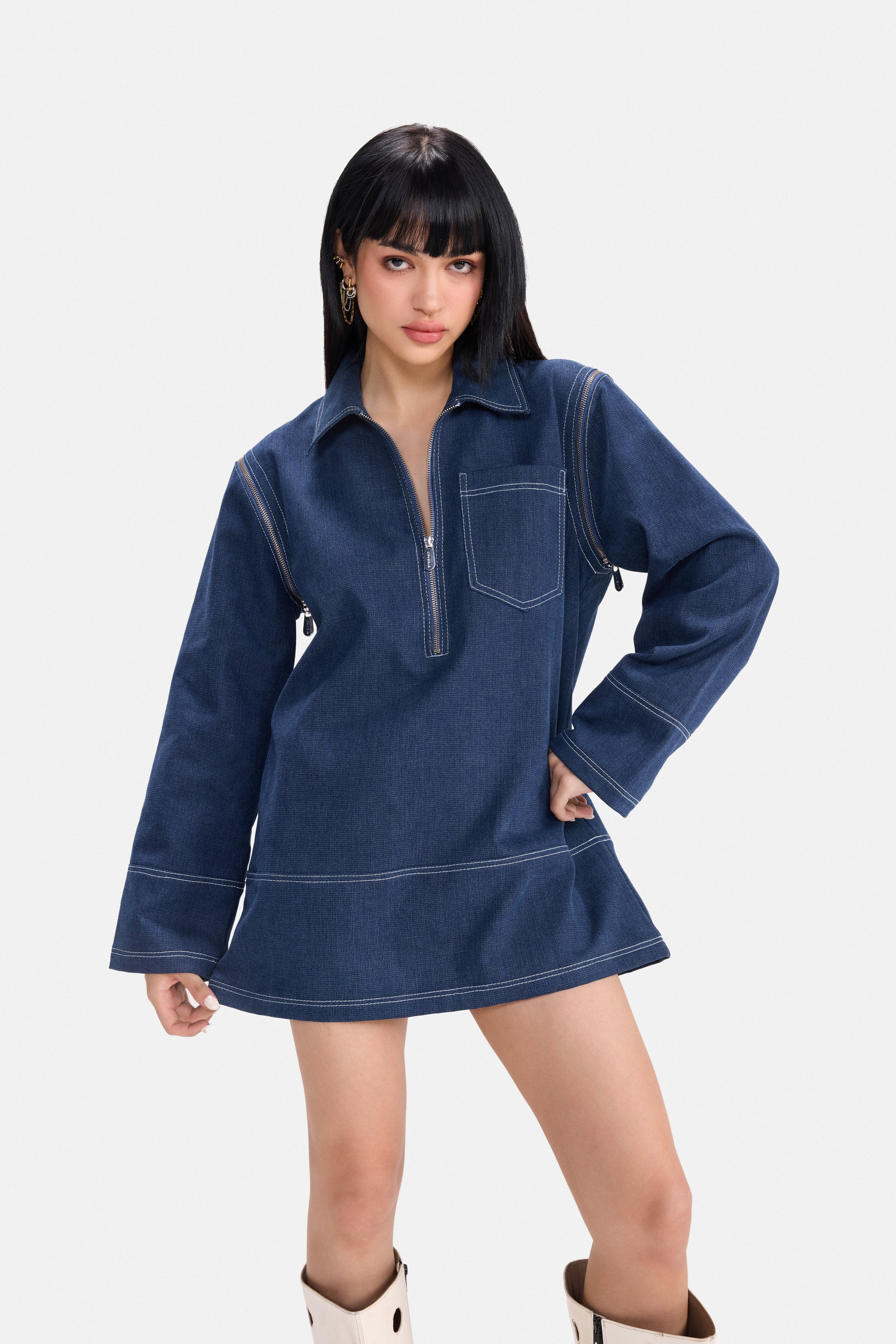 MOOD SWINGS - ZIP-OFF SLEEVE MINI DRESS