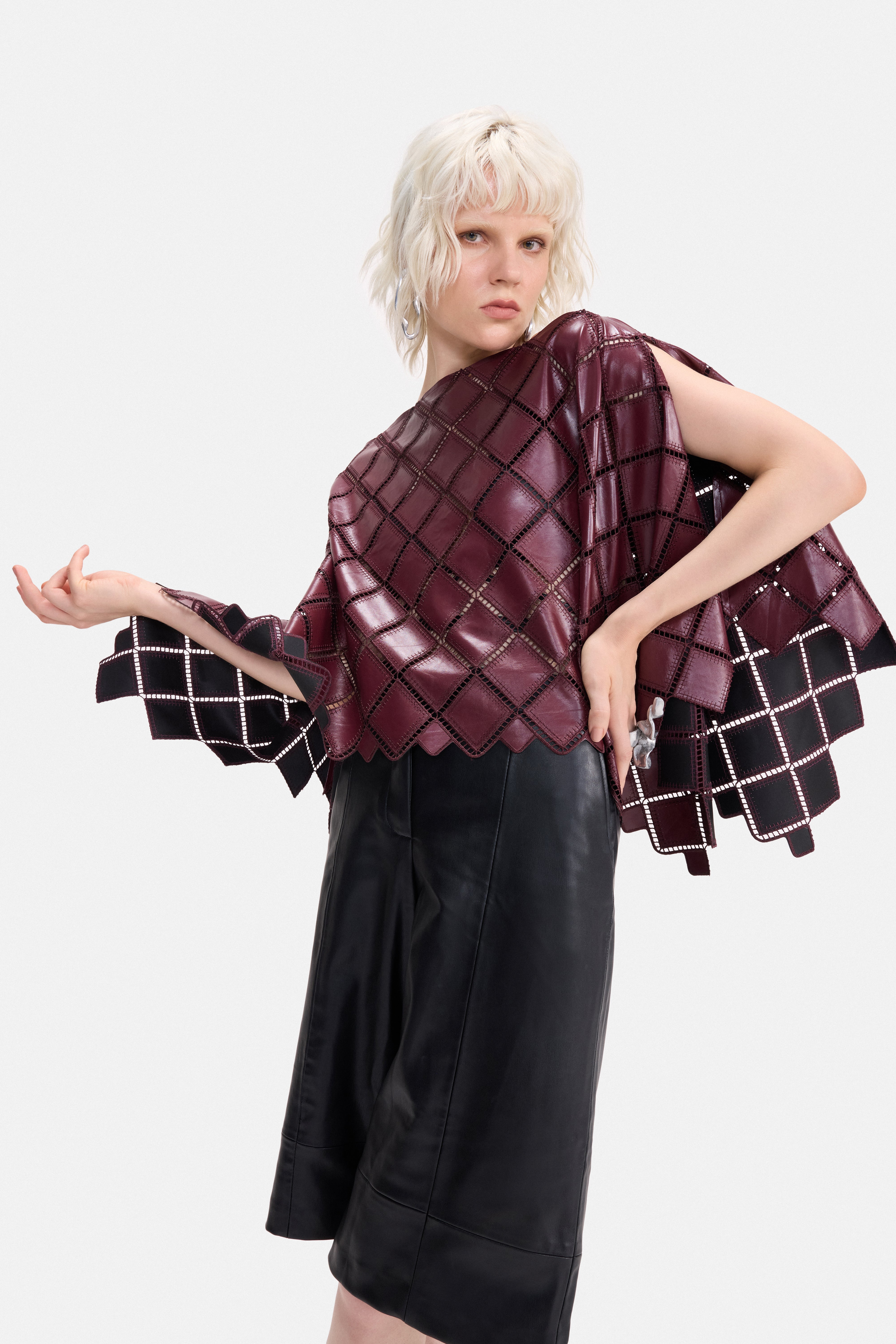 FREE FLOW - LEATHERETTE CUTWORK CAPE TOP