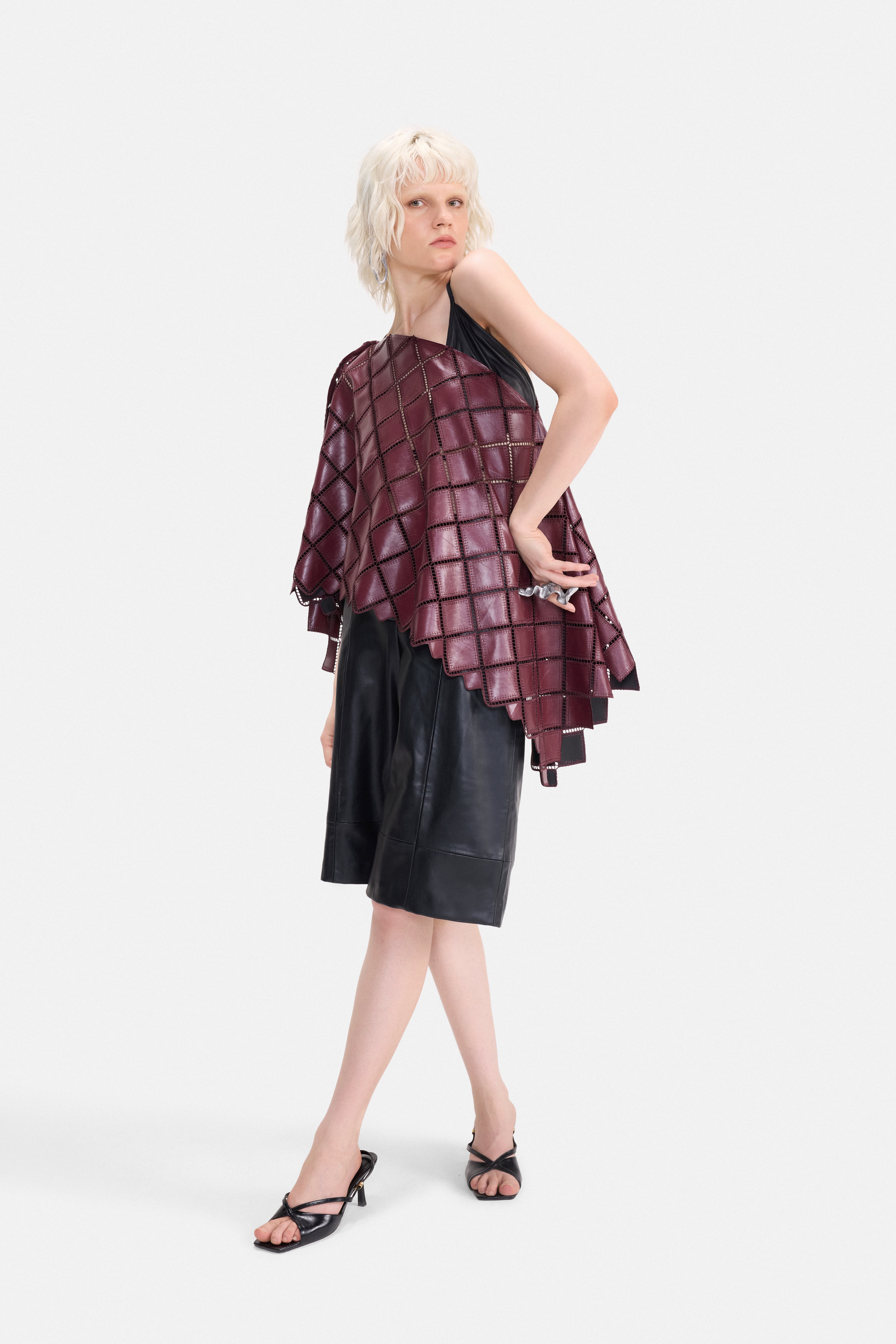 FREE FLOW - LEATHERETTE CUTWORK CAPE TOP