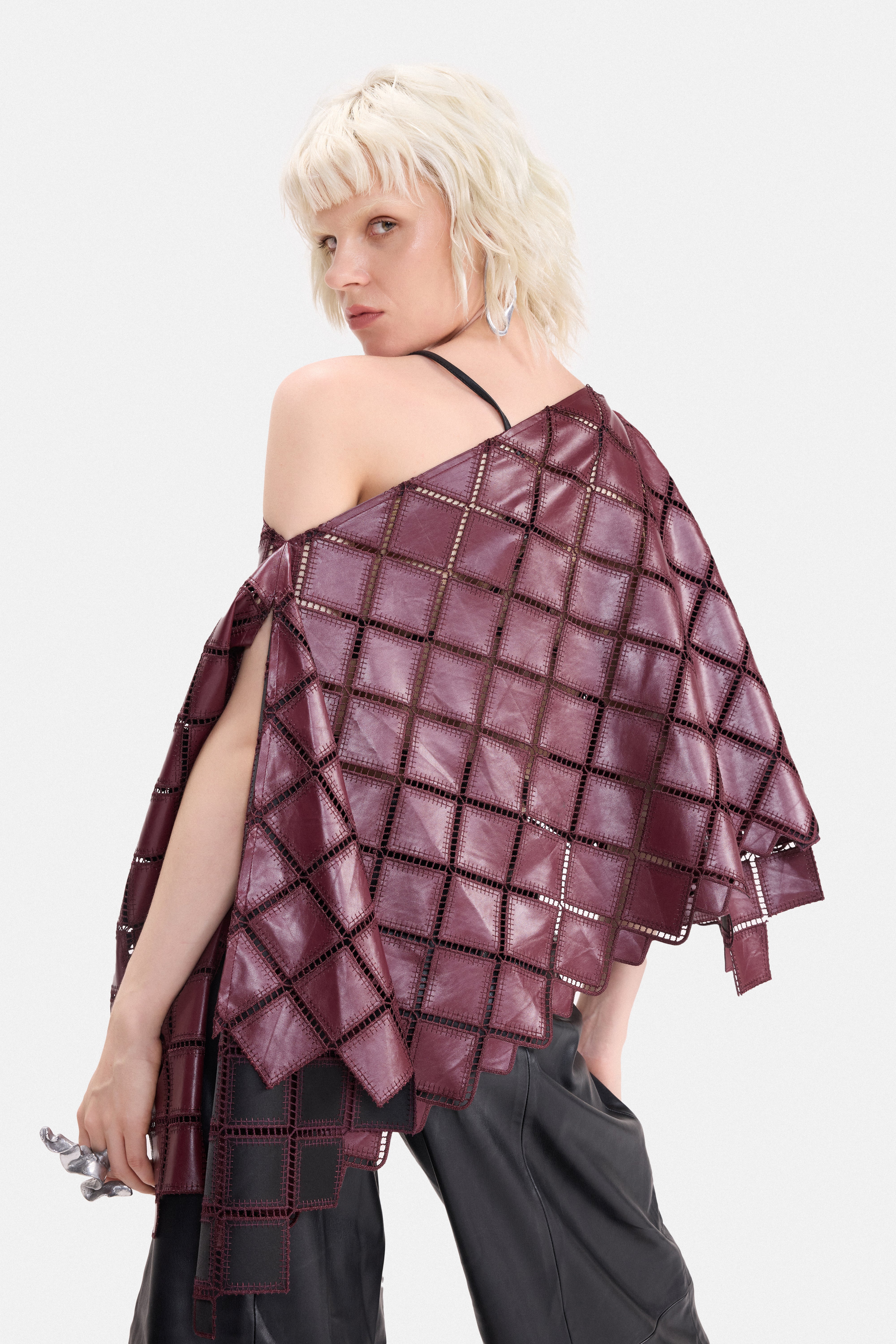 FREE FLOW - LEATHERETTE CUTWORK CAPE TOP