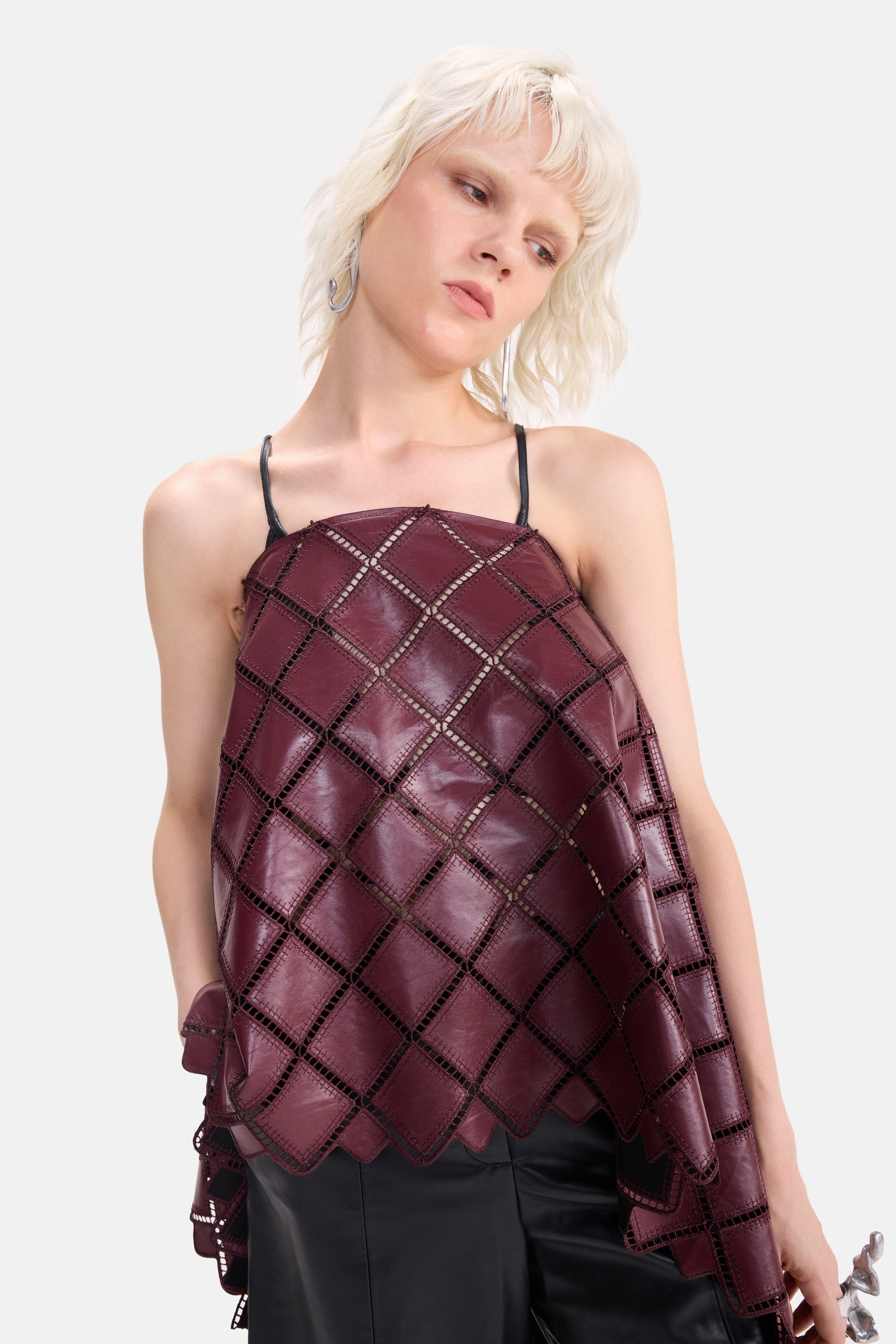 FREE FLOW - LEATHERETTE CUTWORK CAPE TOP