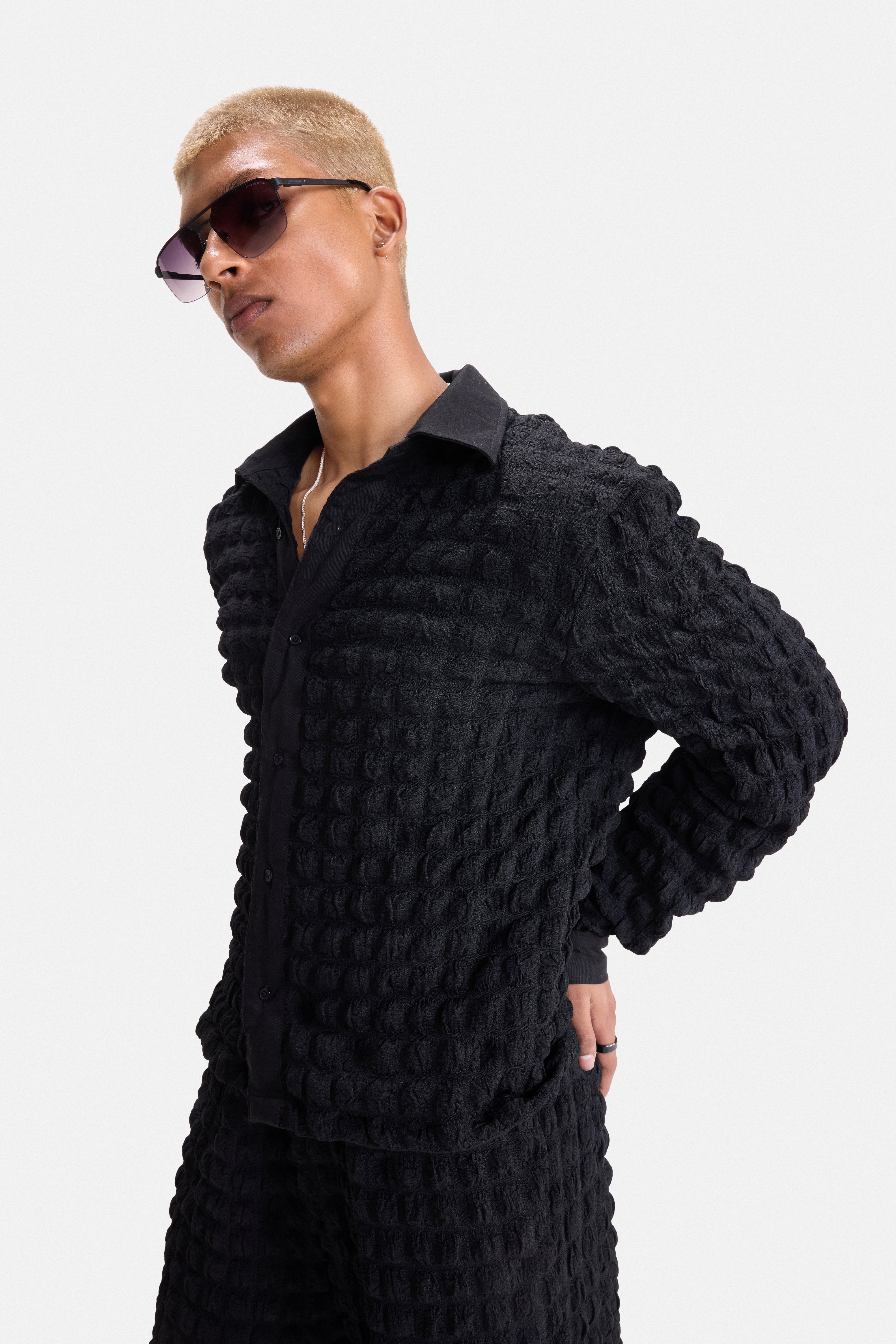 PURE CHAOS – Black Stretch Waffle Shirt