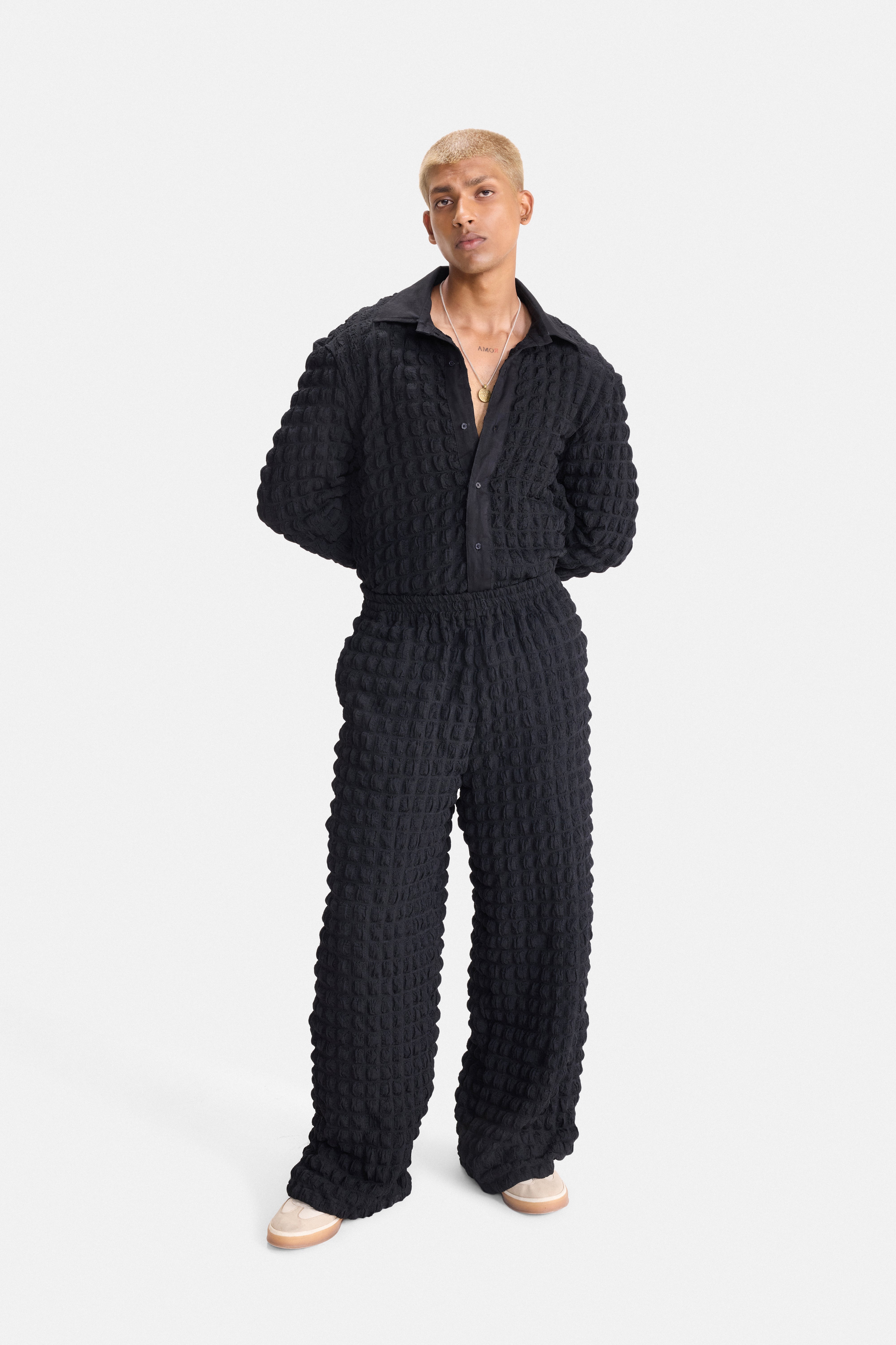 PURE CHAOS – Black Stretch Waffle Pants