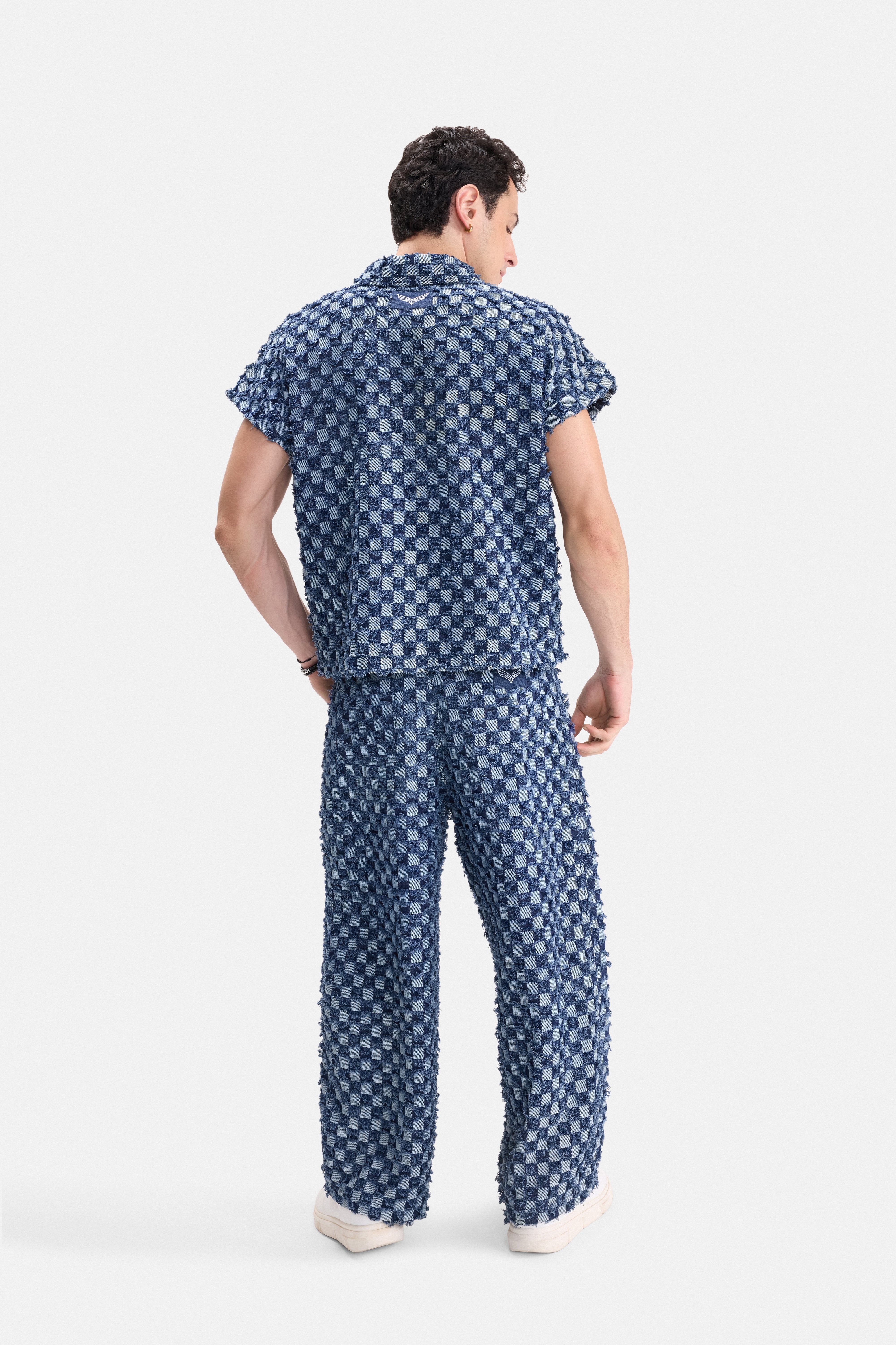 CHECK MATE - Frayed Checkerboard Denim Gilet
