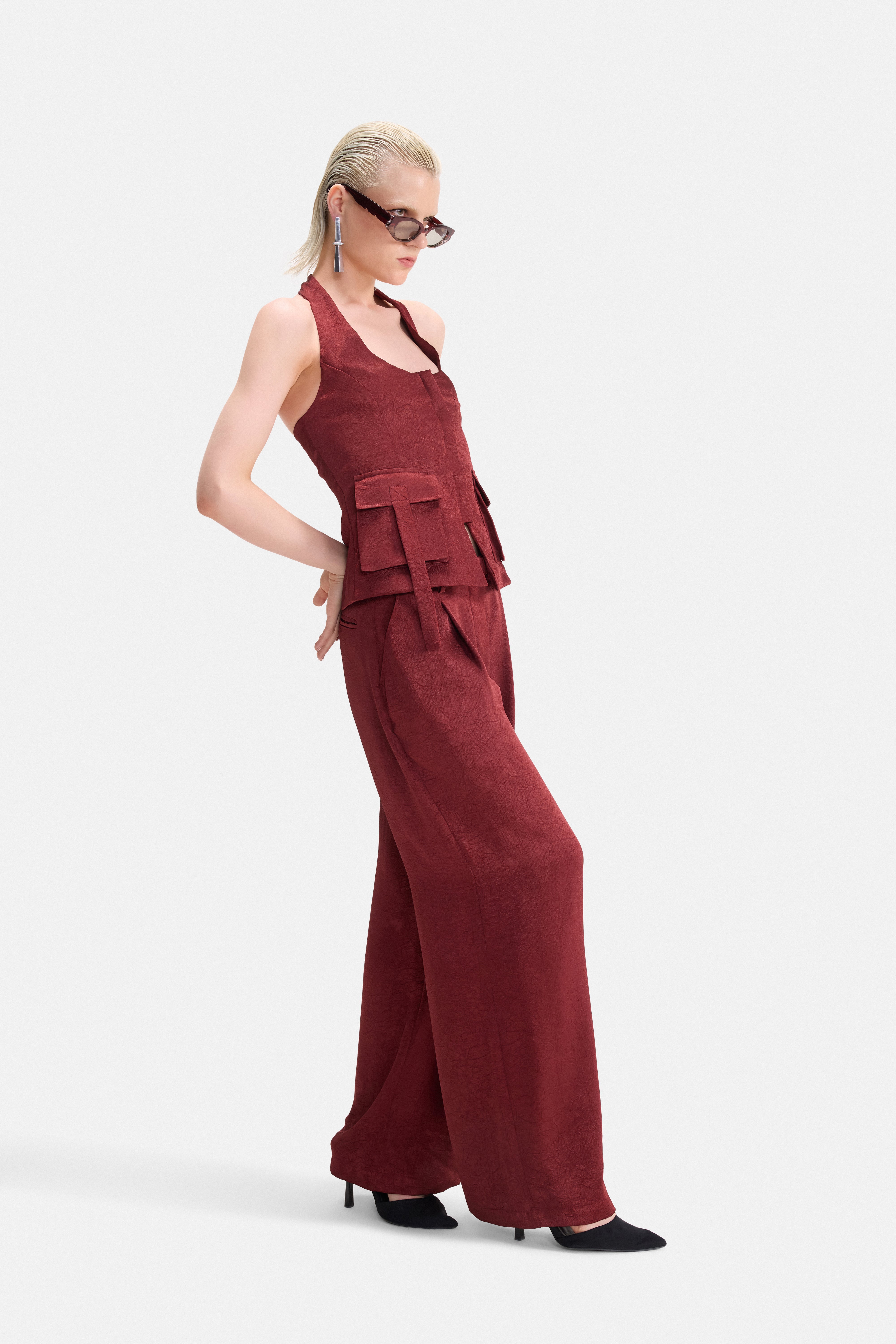 CRUSH - WINE SATIN PANTS