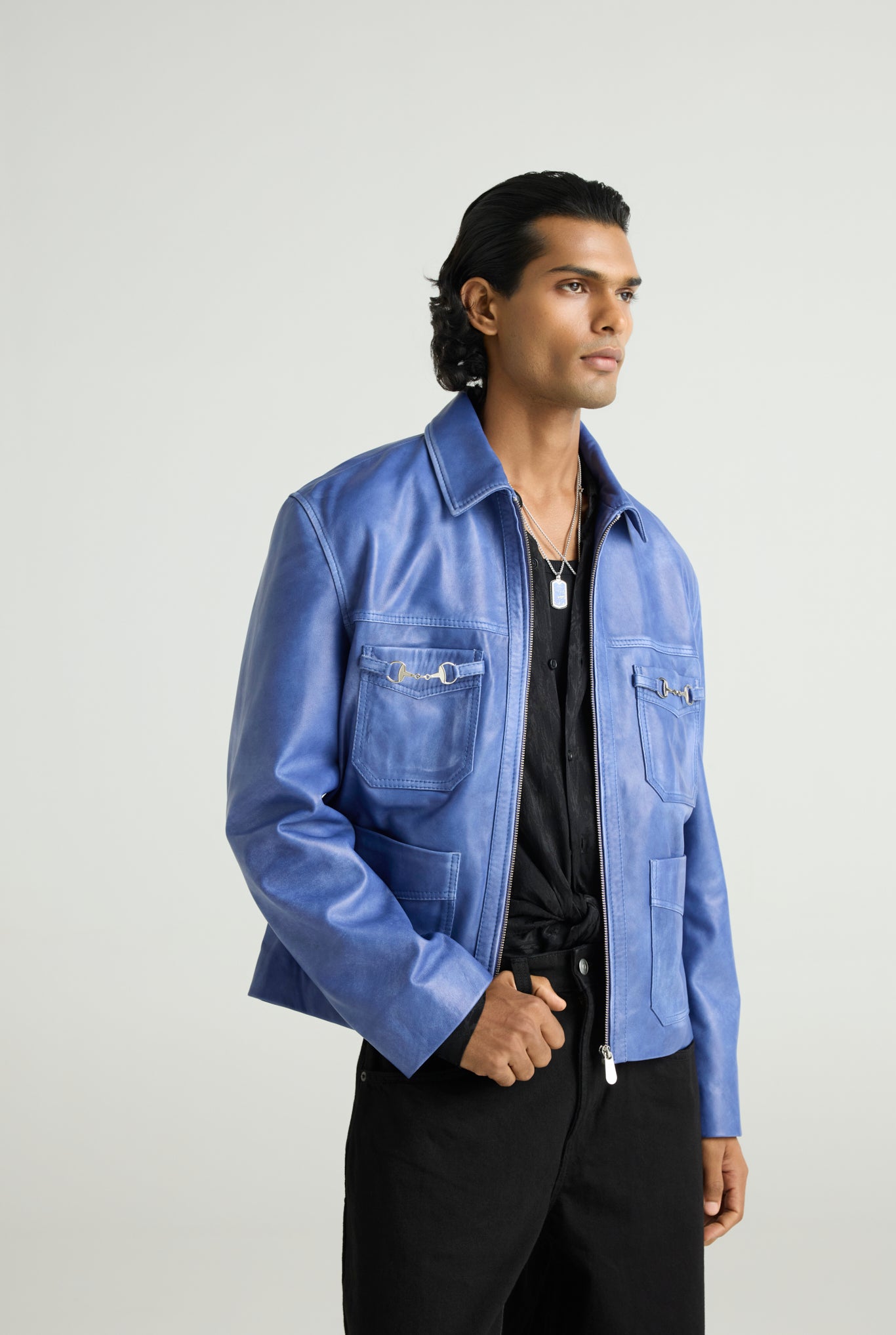 STRYKER- Electric Blue Leather Jacket