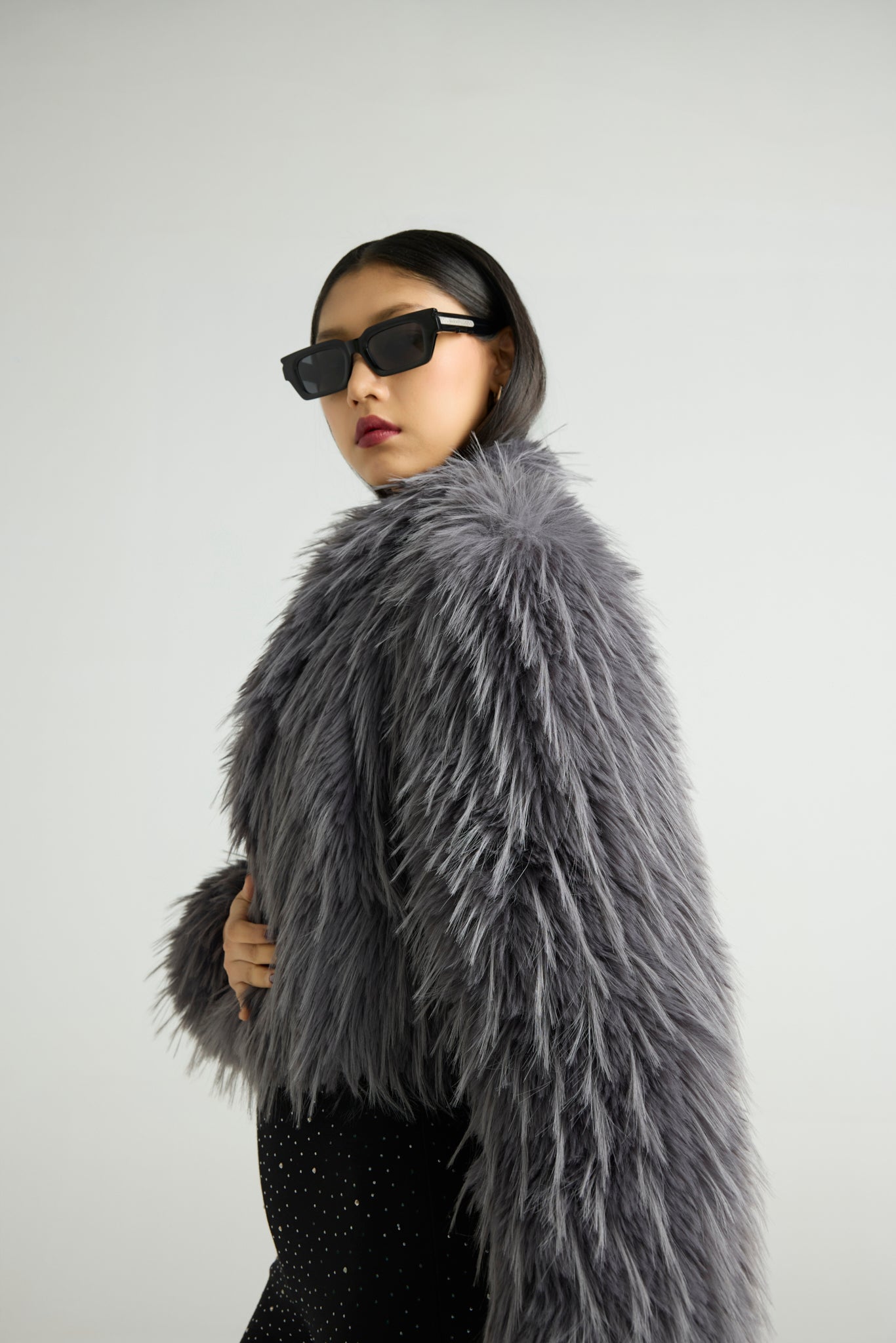 STORM MUSE - Cropped Faux Fur Jacket