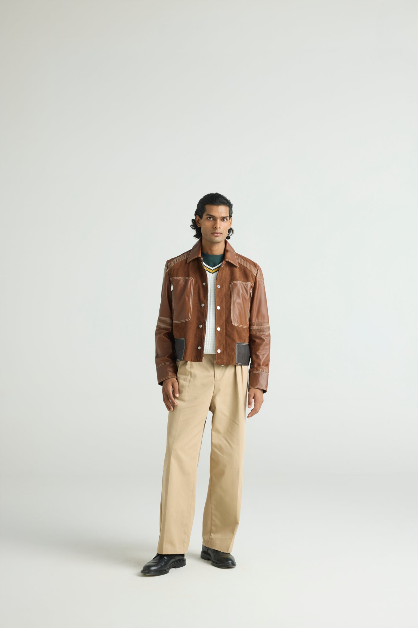 FUSE - Panelled Leather & Suede Trucker Jacket