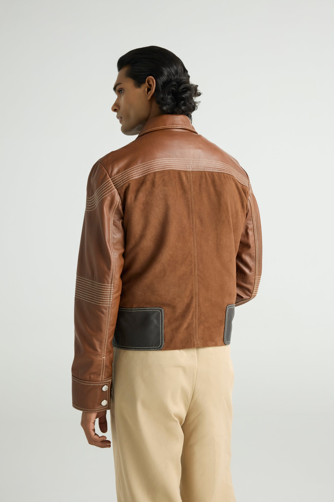 FUSE - Panelled Leather & Suede Trucker Jacket