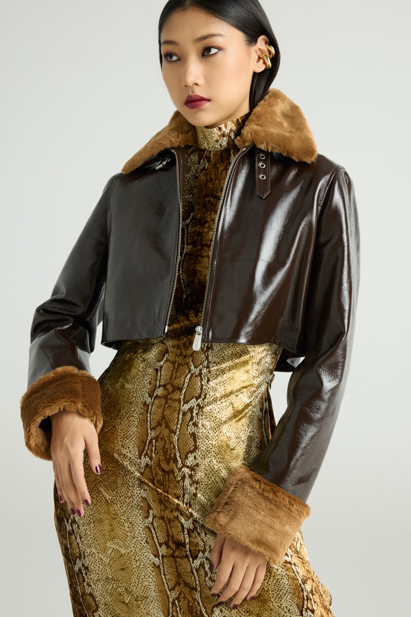 FOXX — Cropped Gloss Suede Jacket