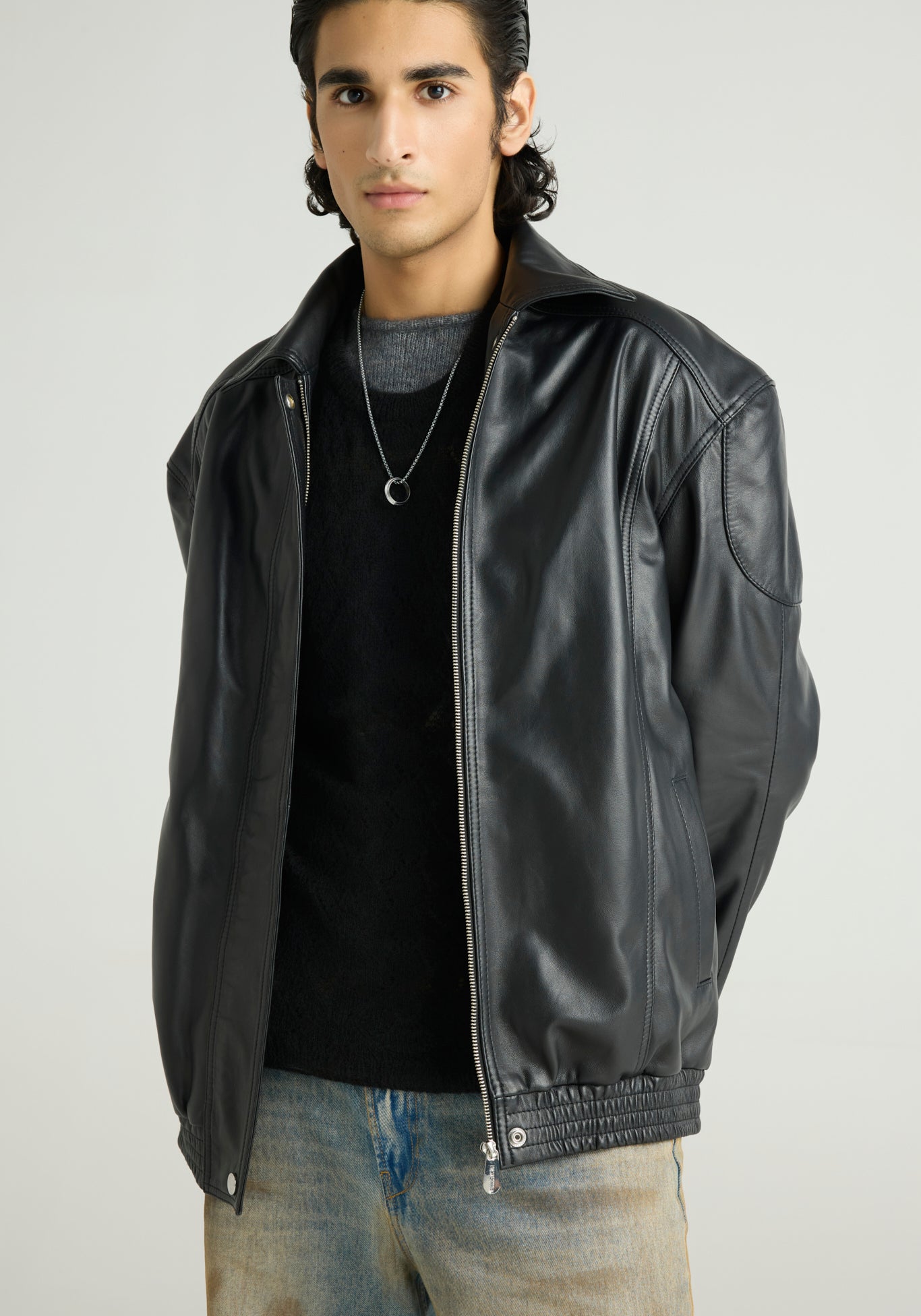LORD - STATEMENT LEATHER BOMBER - Black