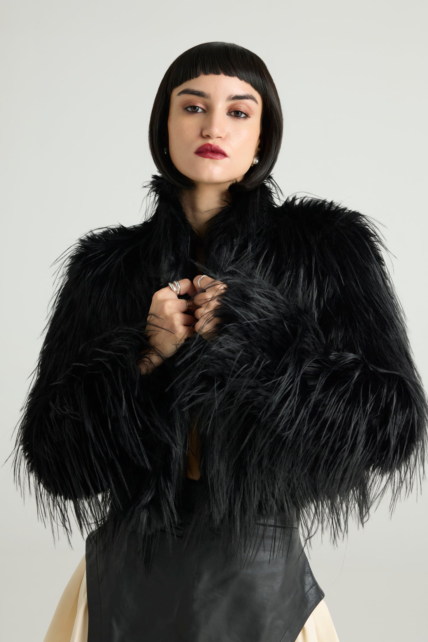 BLACK SWAN - Cropped Faux Fur Jacket