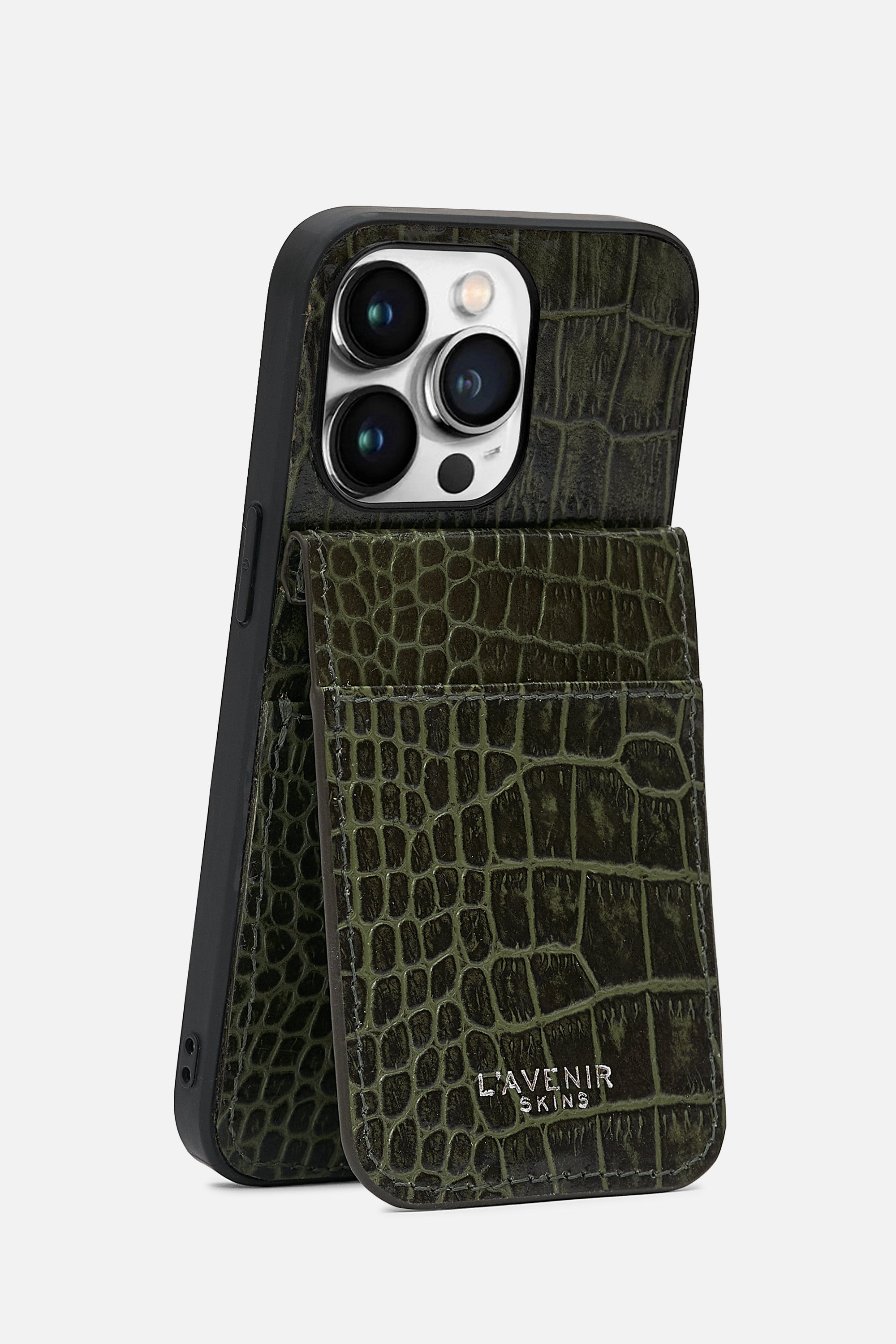 iPhone Wallet Case - Croco Deep Lichen Green