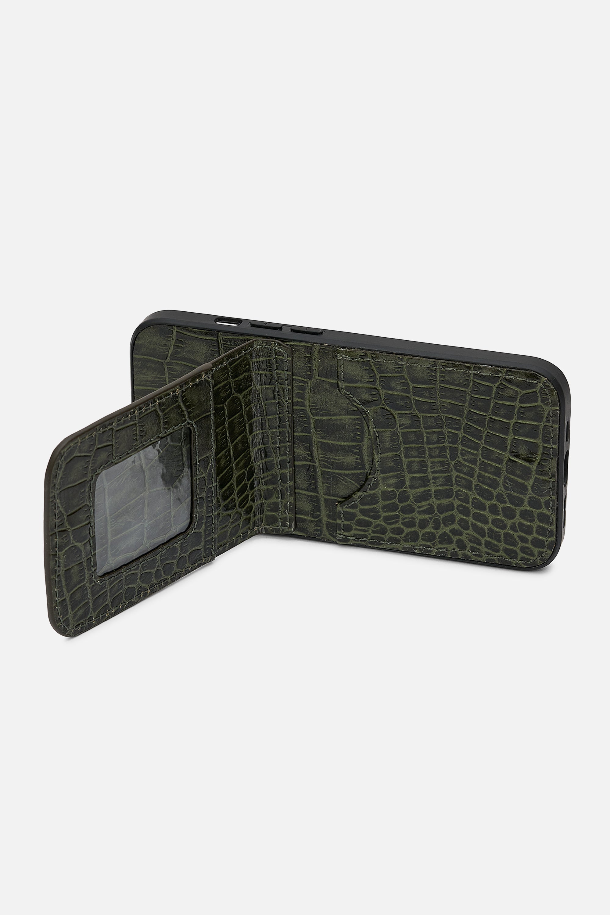 iPhone Wallet Case - Croco Deep Lichen Green